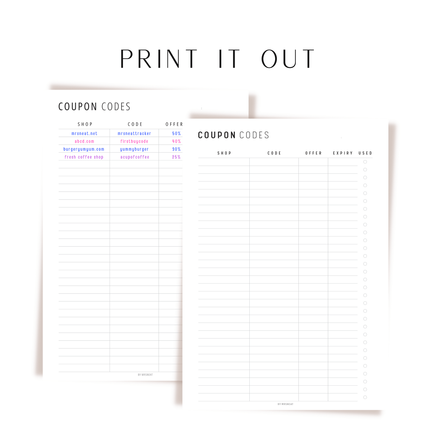 Coupon Code Tracker Printable