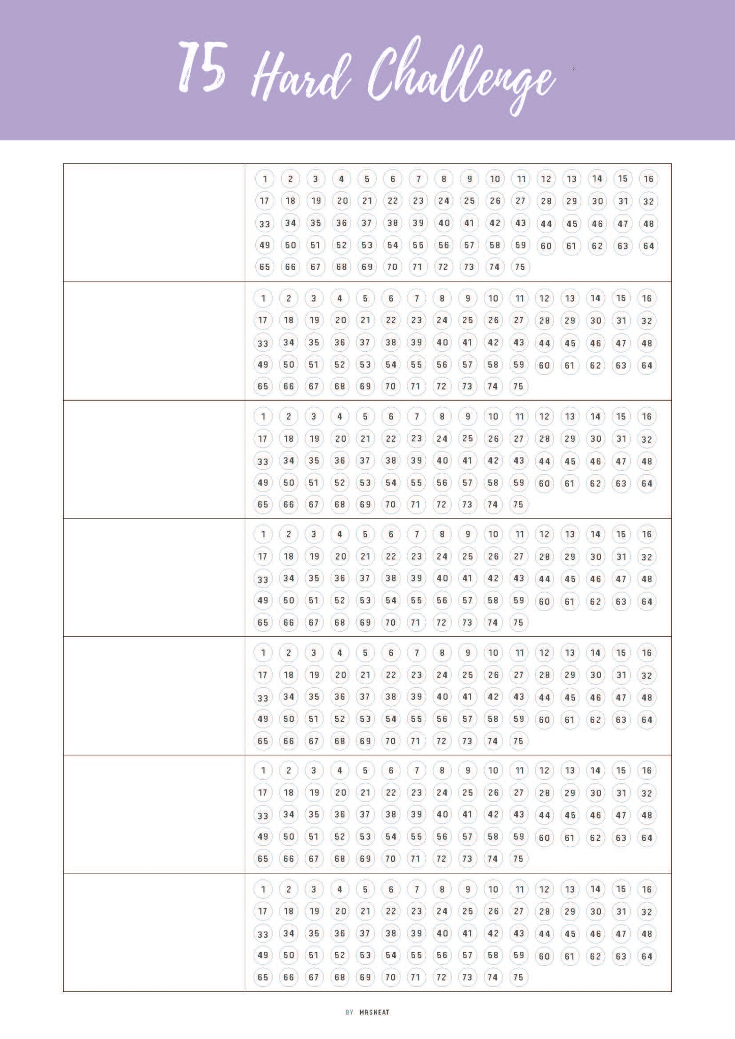 Printable 75 Hard Challenge Template