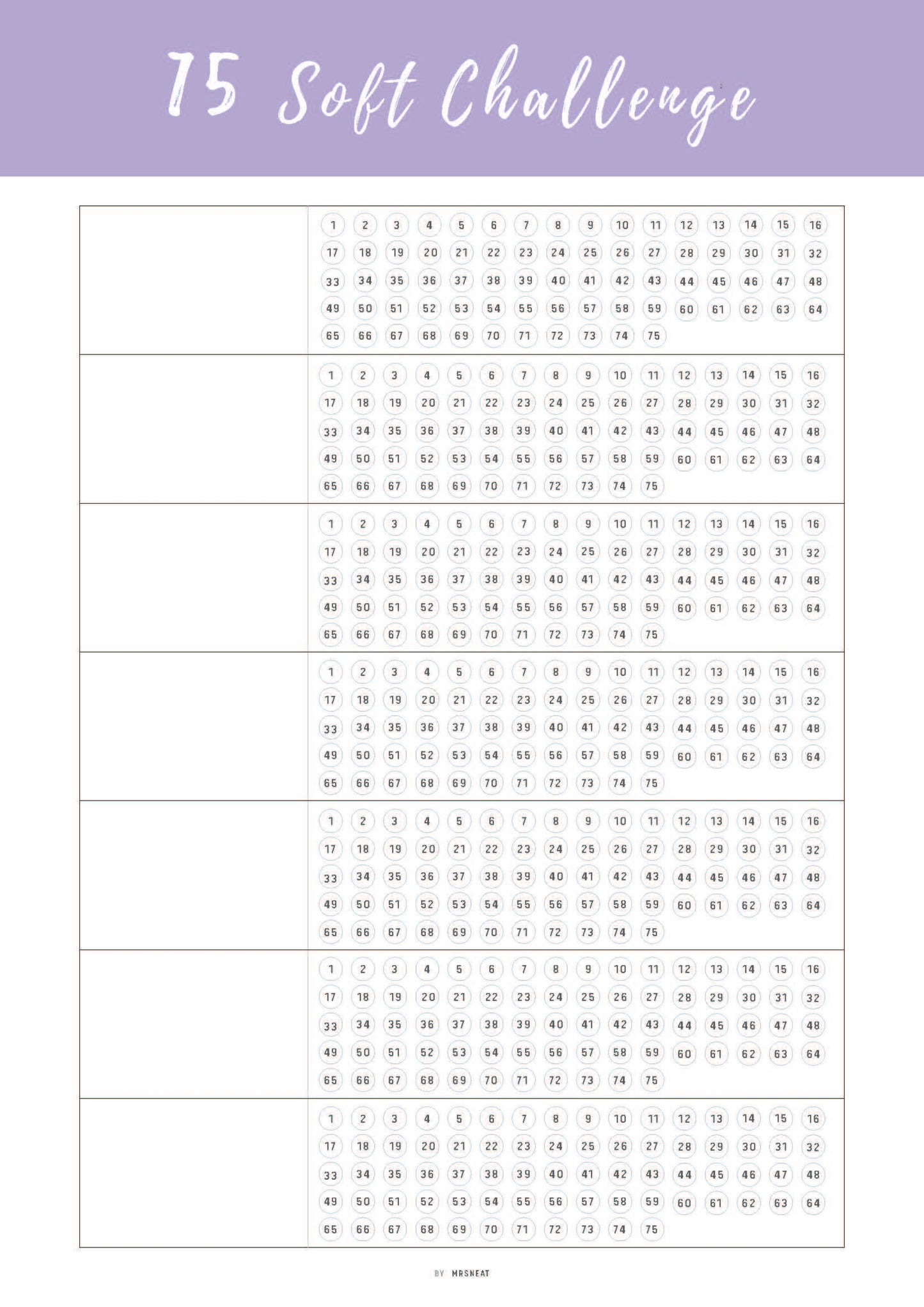 Printable 75 Soft Challenge Template, Fillable 75 soft challenge checklist page, Habit Tracker, Habit Challenge, A4, 10 colors, 2 versions