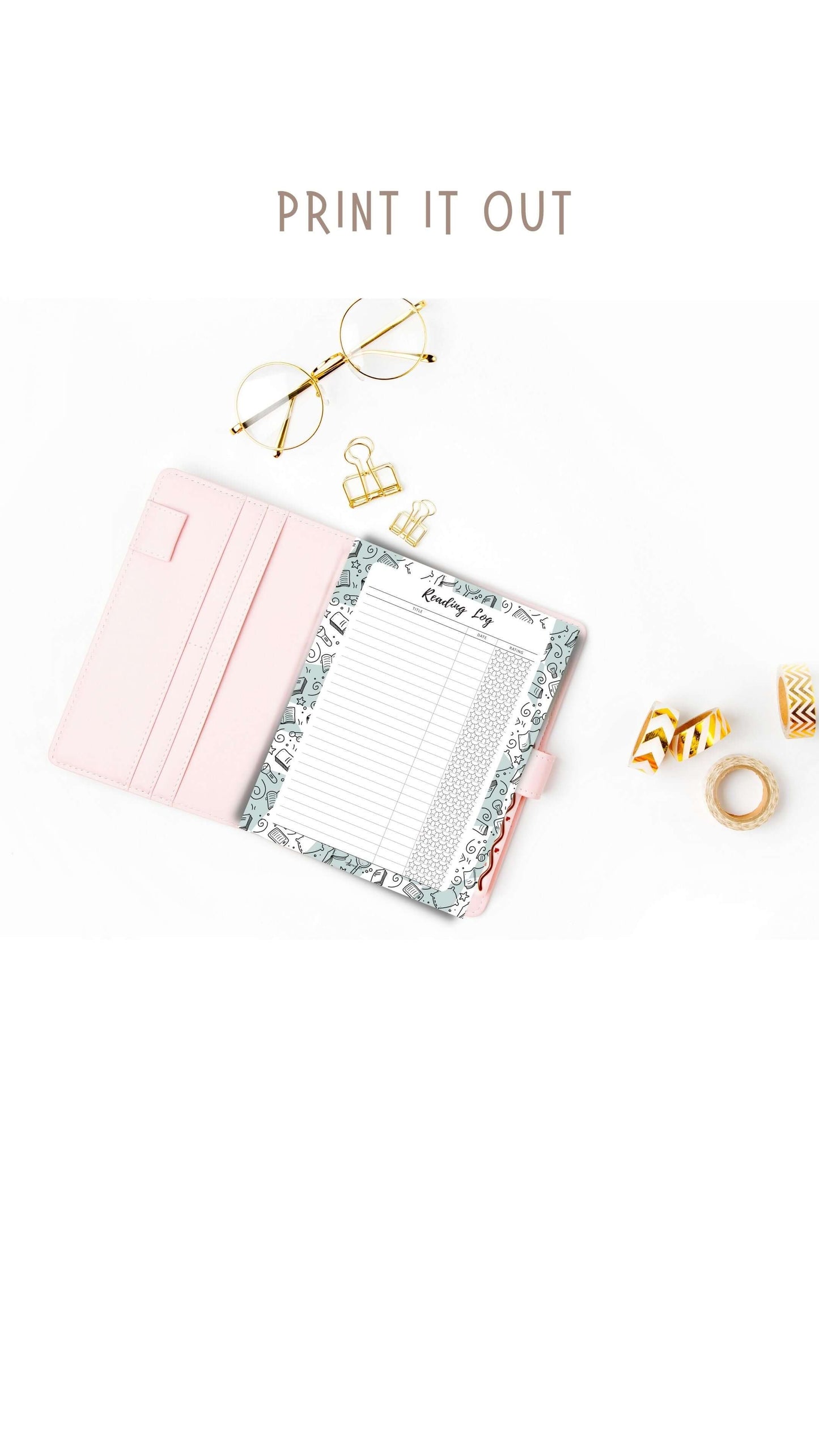 Reading Log Template Printable, 5 colors ; Peach, Green, Blue, Pink, Neutral, 4 sizes ; A4, A5, Letter, Half Letter, Digital Planner