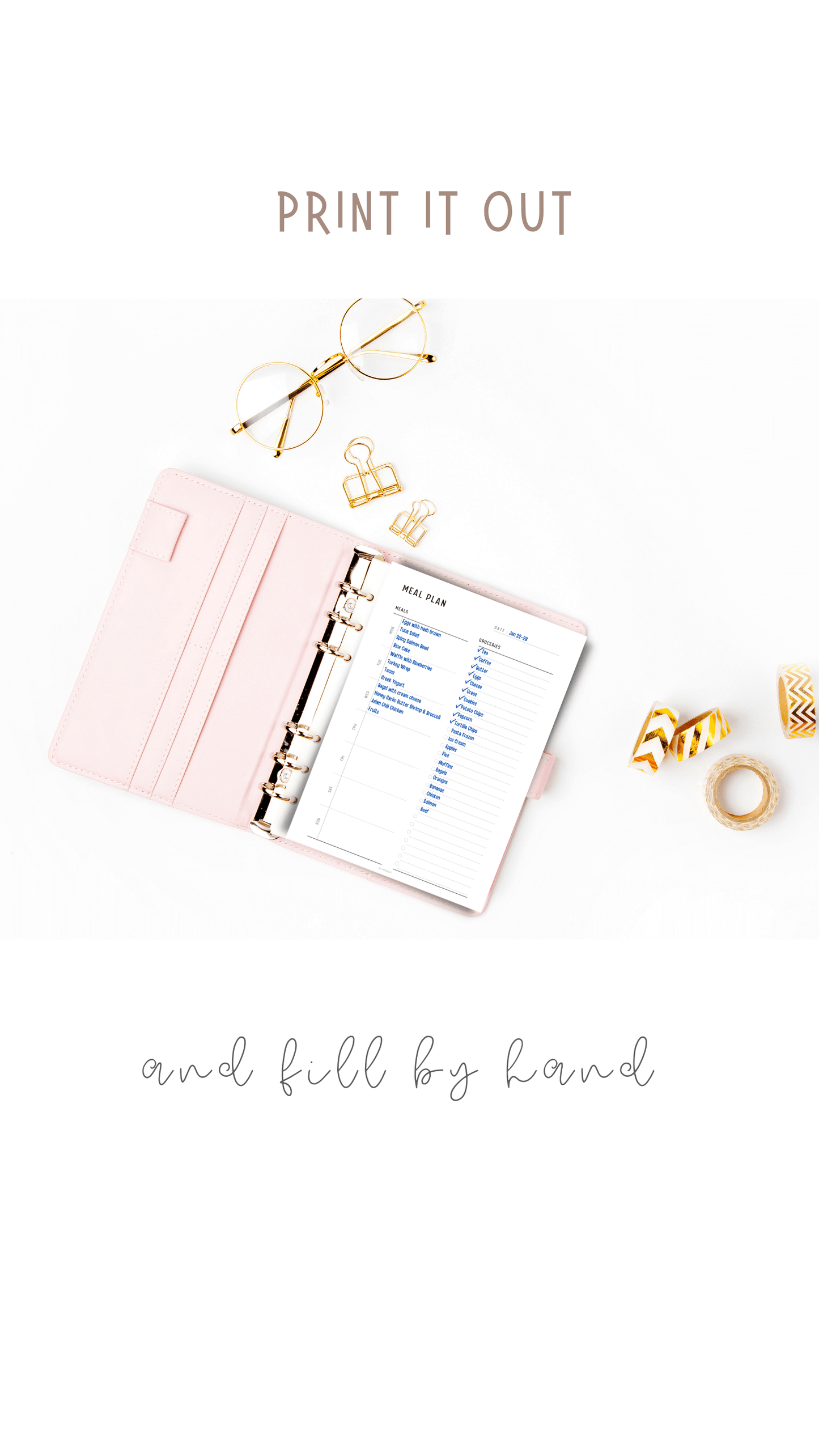 Weekly Meal Planner & Grocery Shopping List Printable - M183