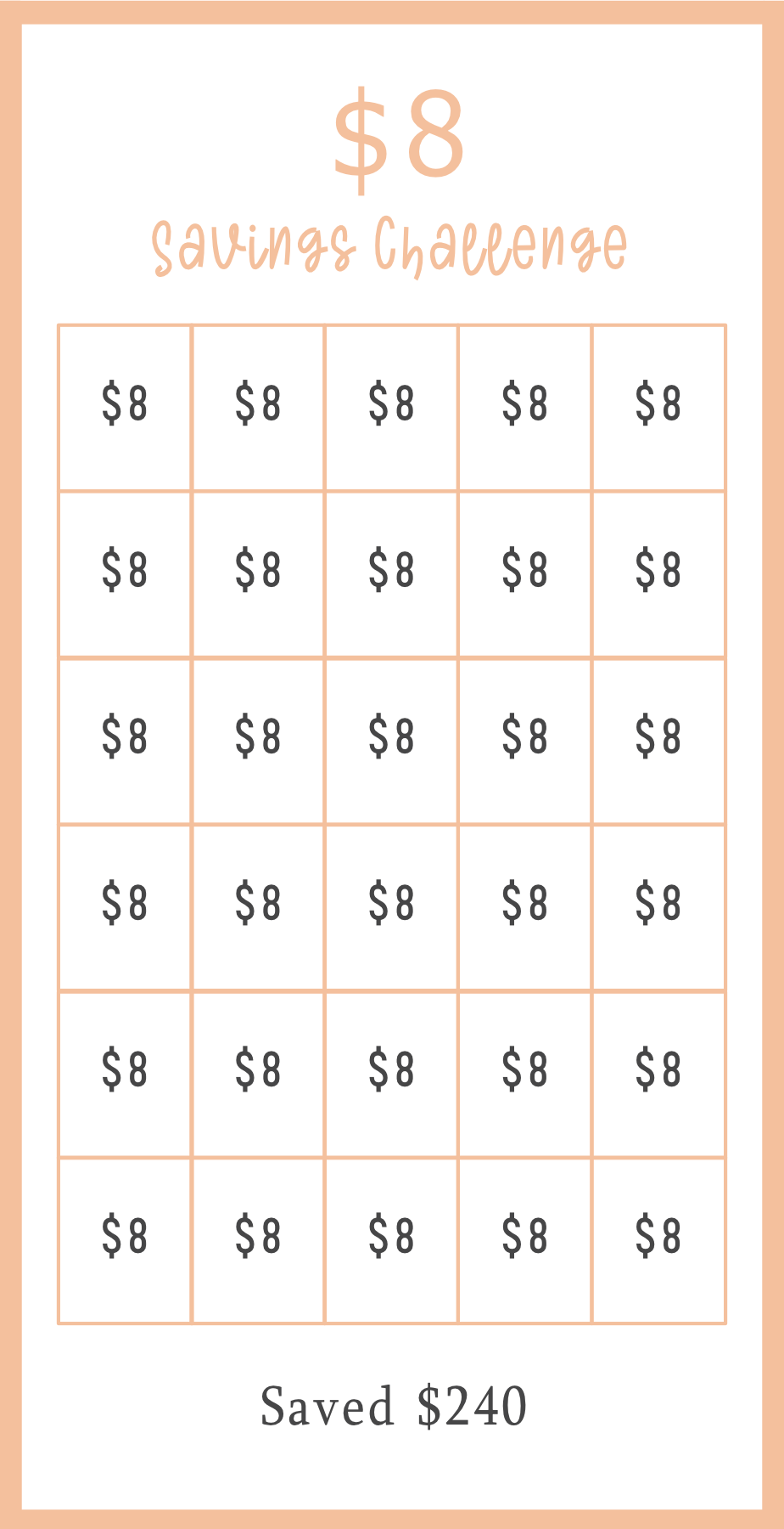 Yellow Savings challenge tracker with dollar amounts saved, showing $240 saved.