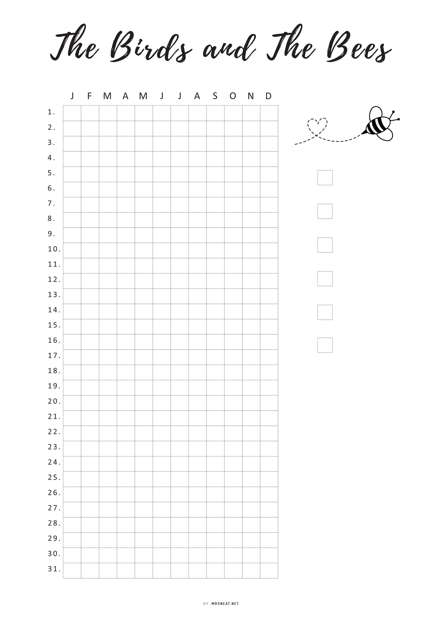 Intimacy Tracker Template Printable, Sex Tracker, Intimacy Tracker, The Birds and The Bees Tracker Template, Sexual Health Tracker, Love Tracker, PDF, A4, A5, Letter, Half Letter, 2 versions