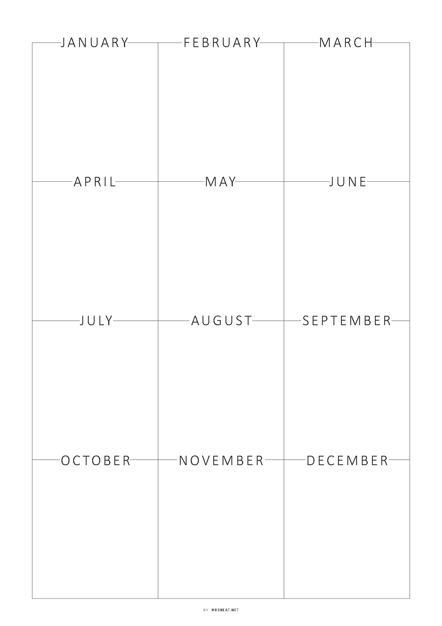 Calendar grid with months labeled from January to December on a white background