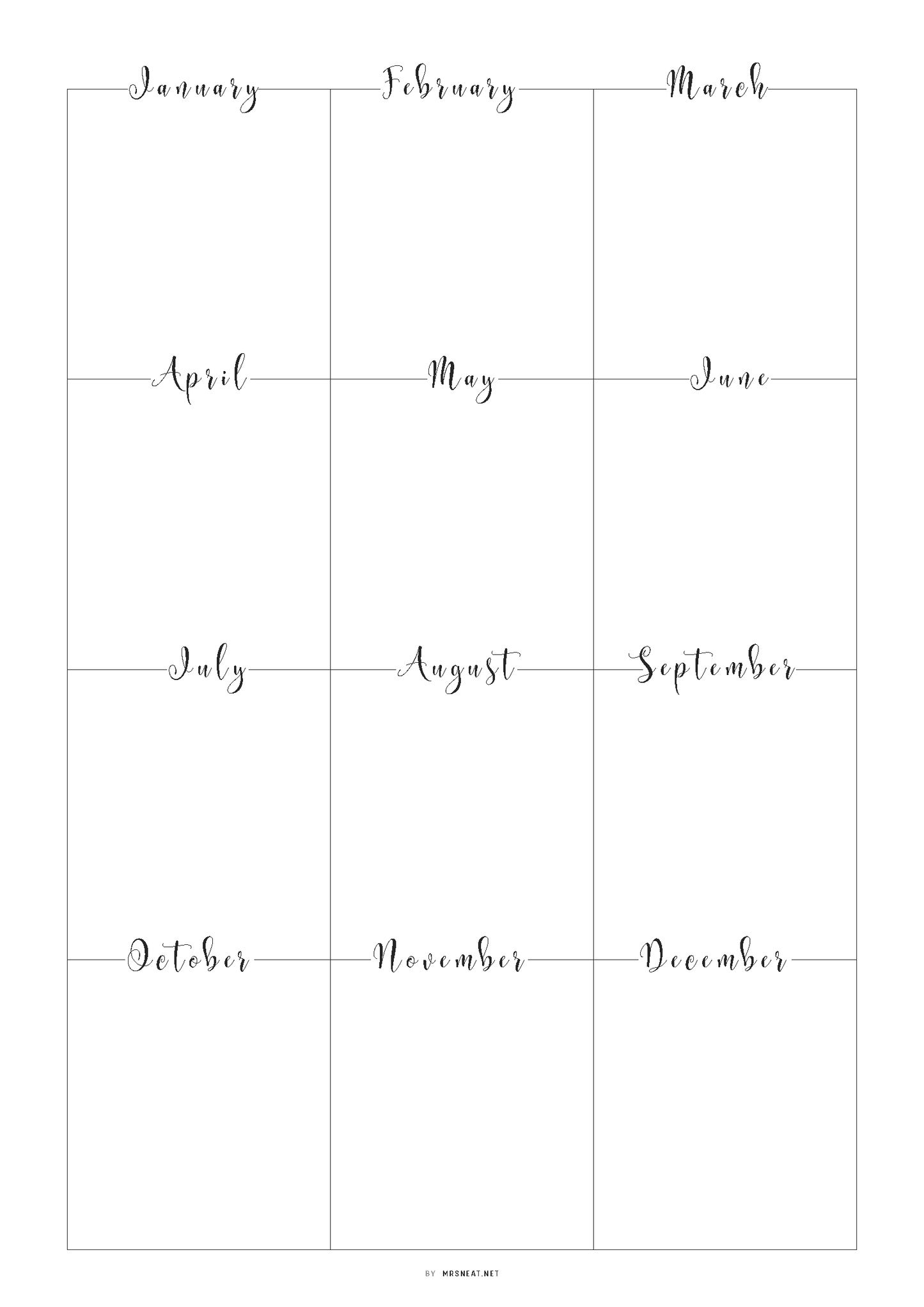 Simple calendar layout with months labeled on a white background