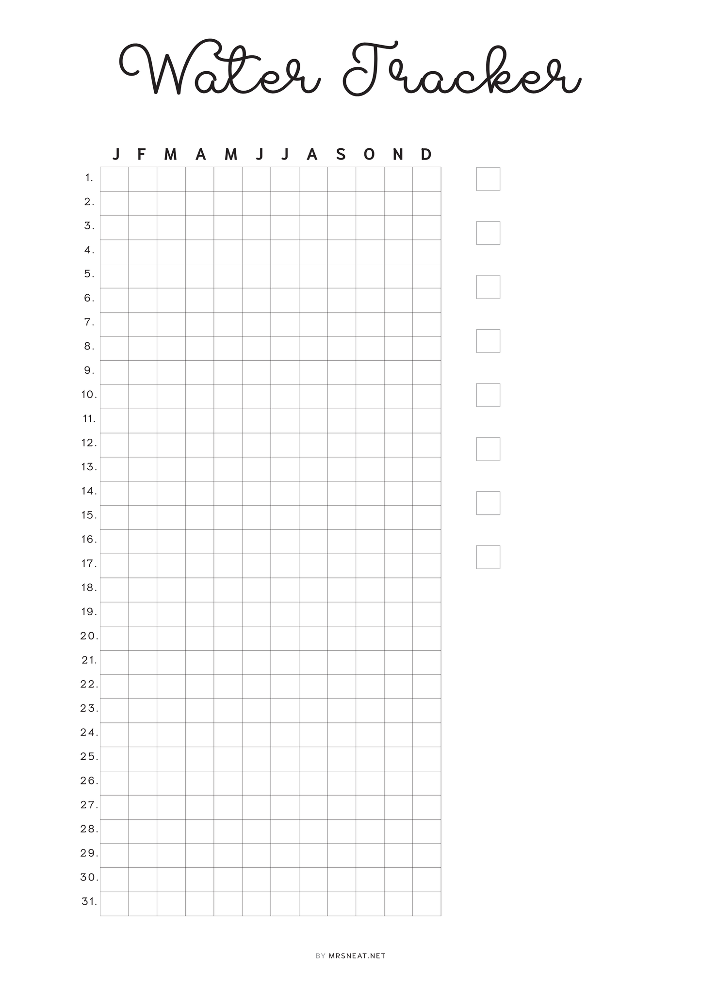 Water Tracker Printable PDF, A4, A5, Letter, Half Letter, Digital Planner, Minimalist Planner, Pre-filled & blank version