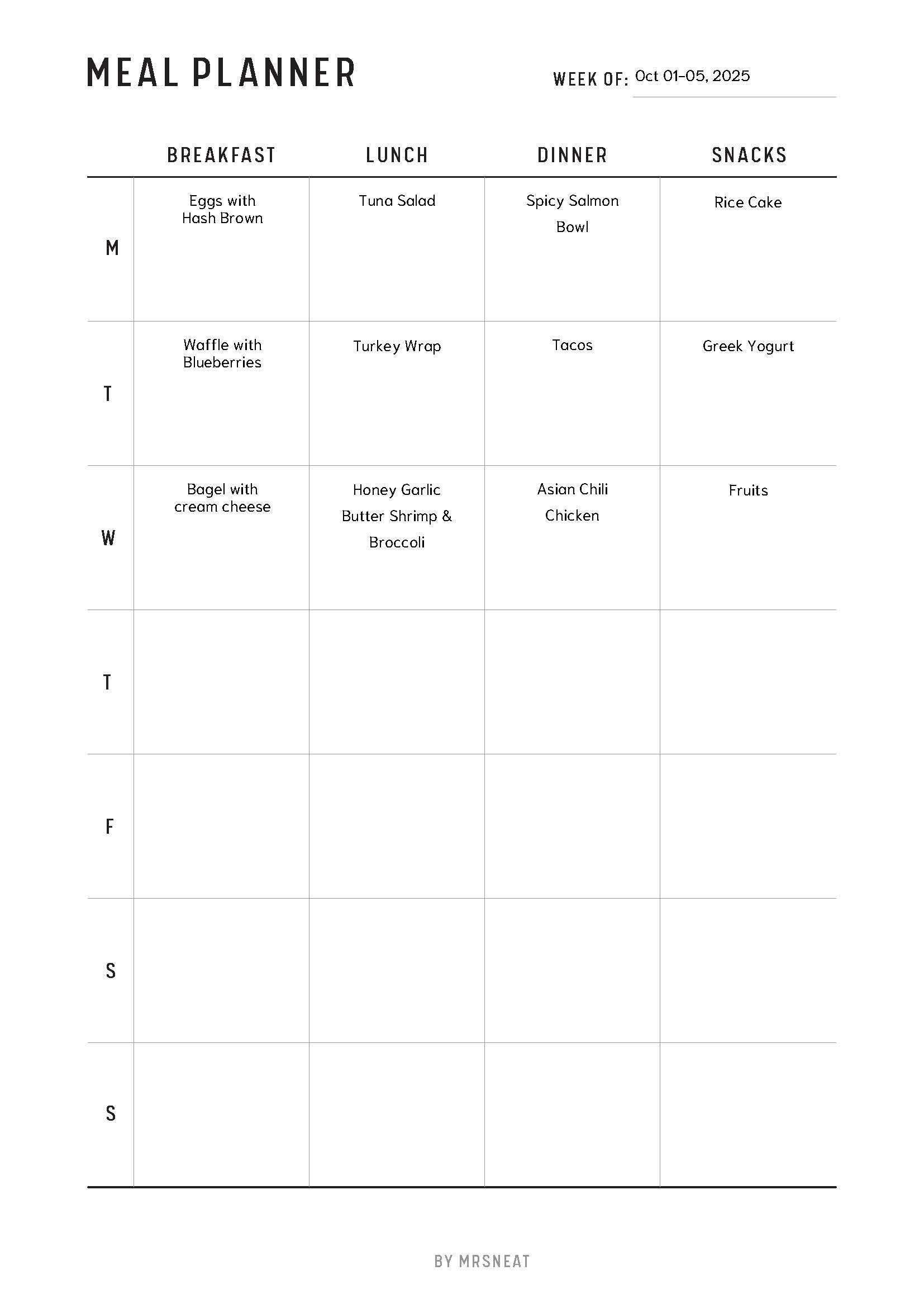 Weekly Meal Planning Printable, 7 Day Menu Planner, Meal Prep Planner, Food Planner, Health & Fitness