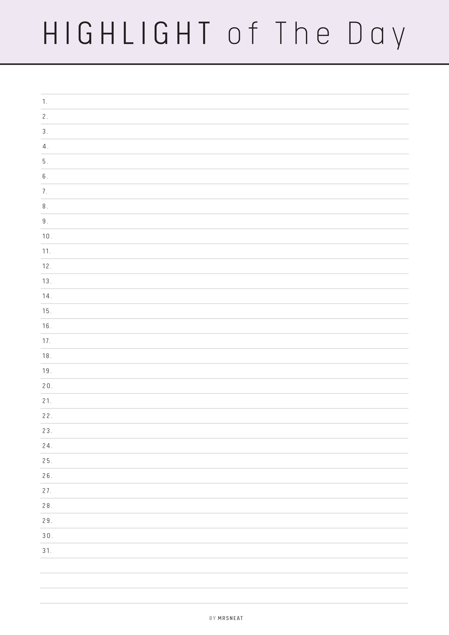 Blank list titled 'Highlight of the Day' on a light purple background