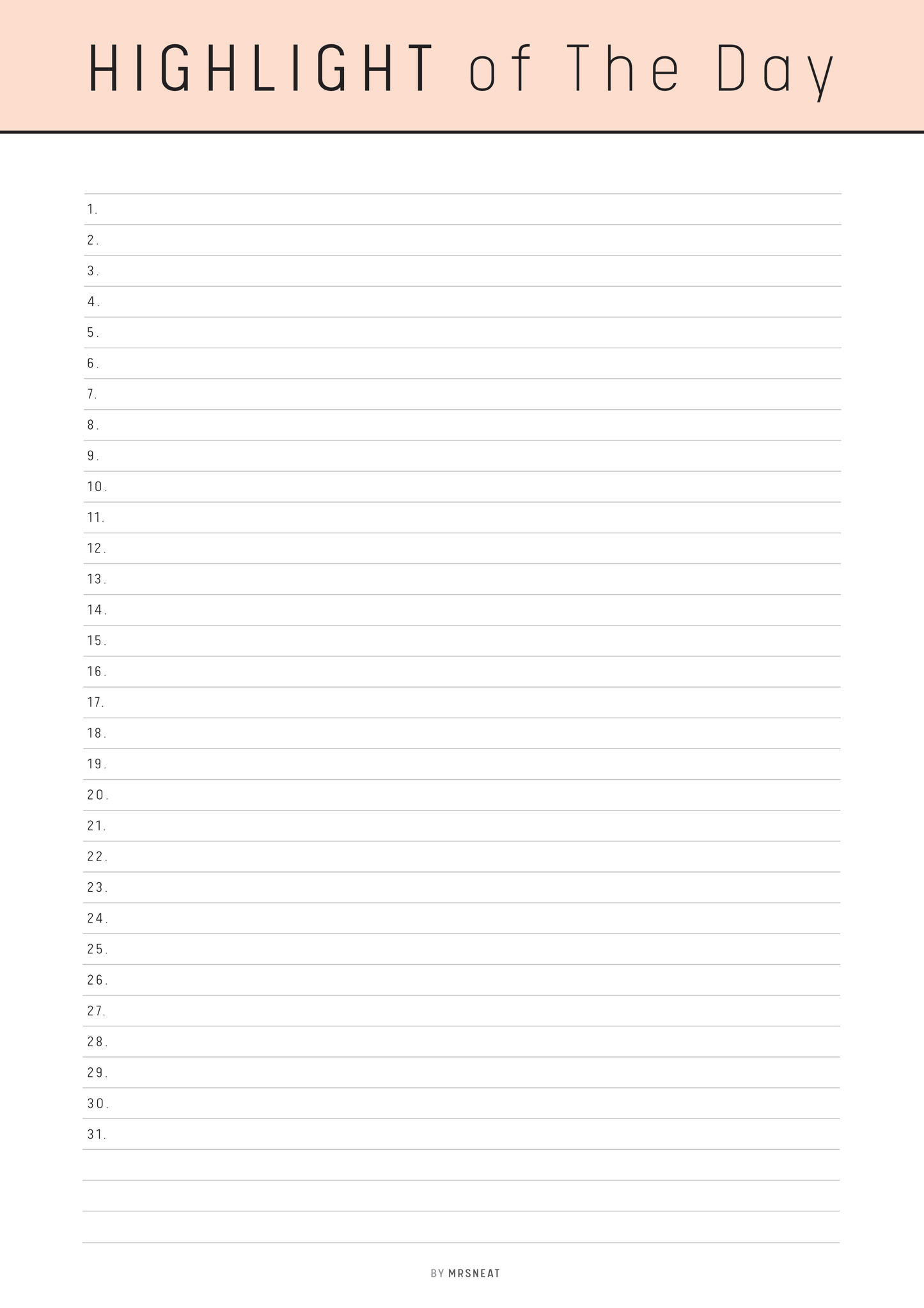Blank list titled 'Highlight of the Day' with a pink header on a white background