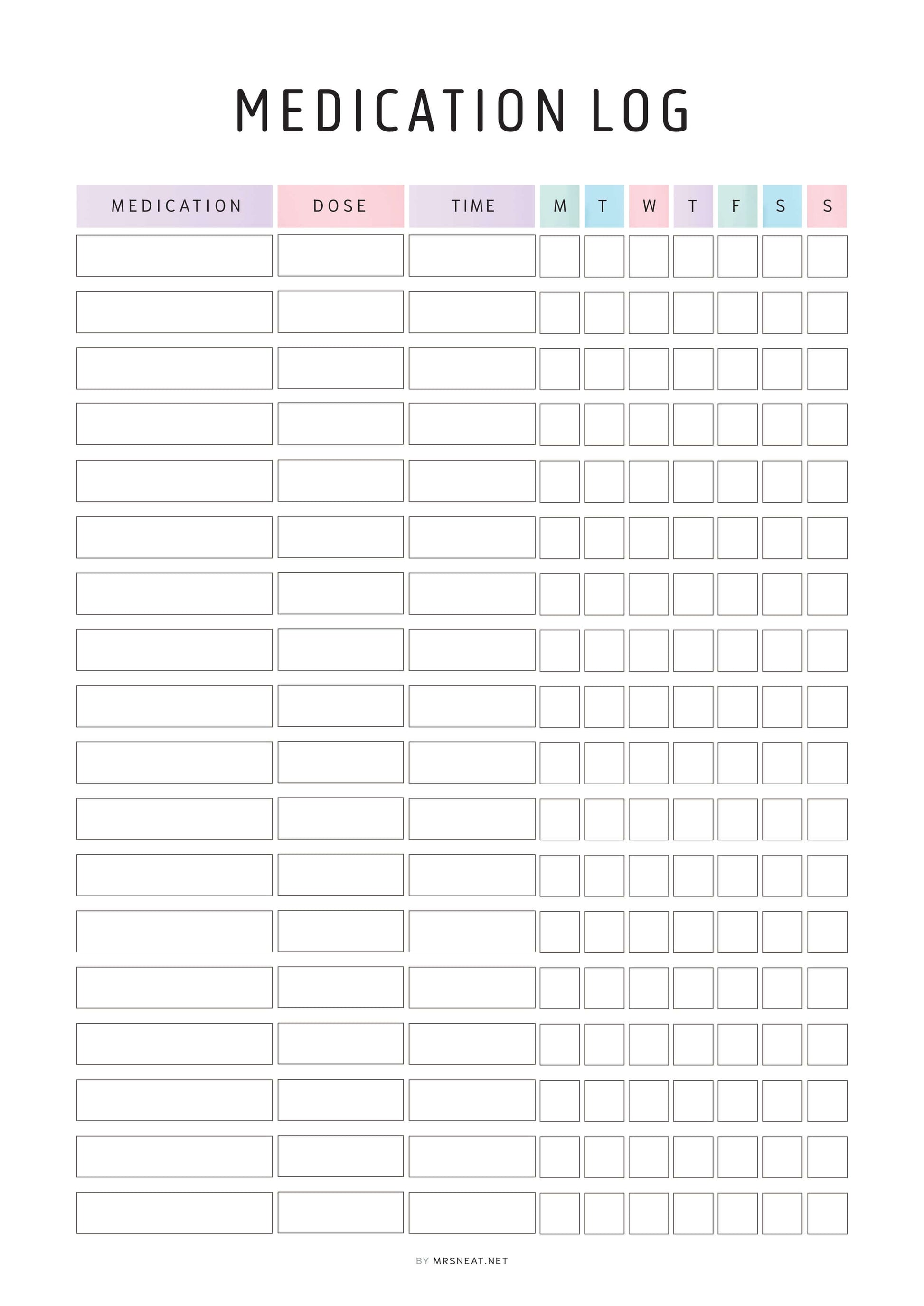 Beautiful Daily Medication Tracker Fillable PDF, 2 Color Options Included, A4 size