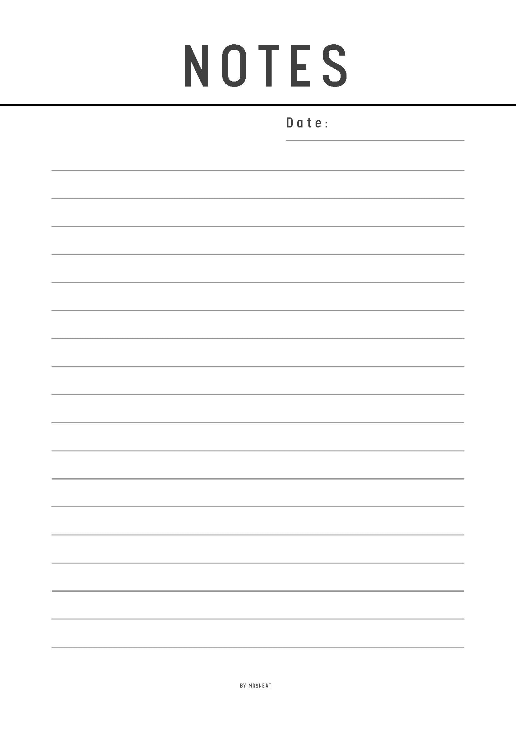Notebook page with 'NOTES' at the top and lined paper below.