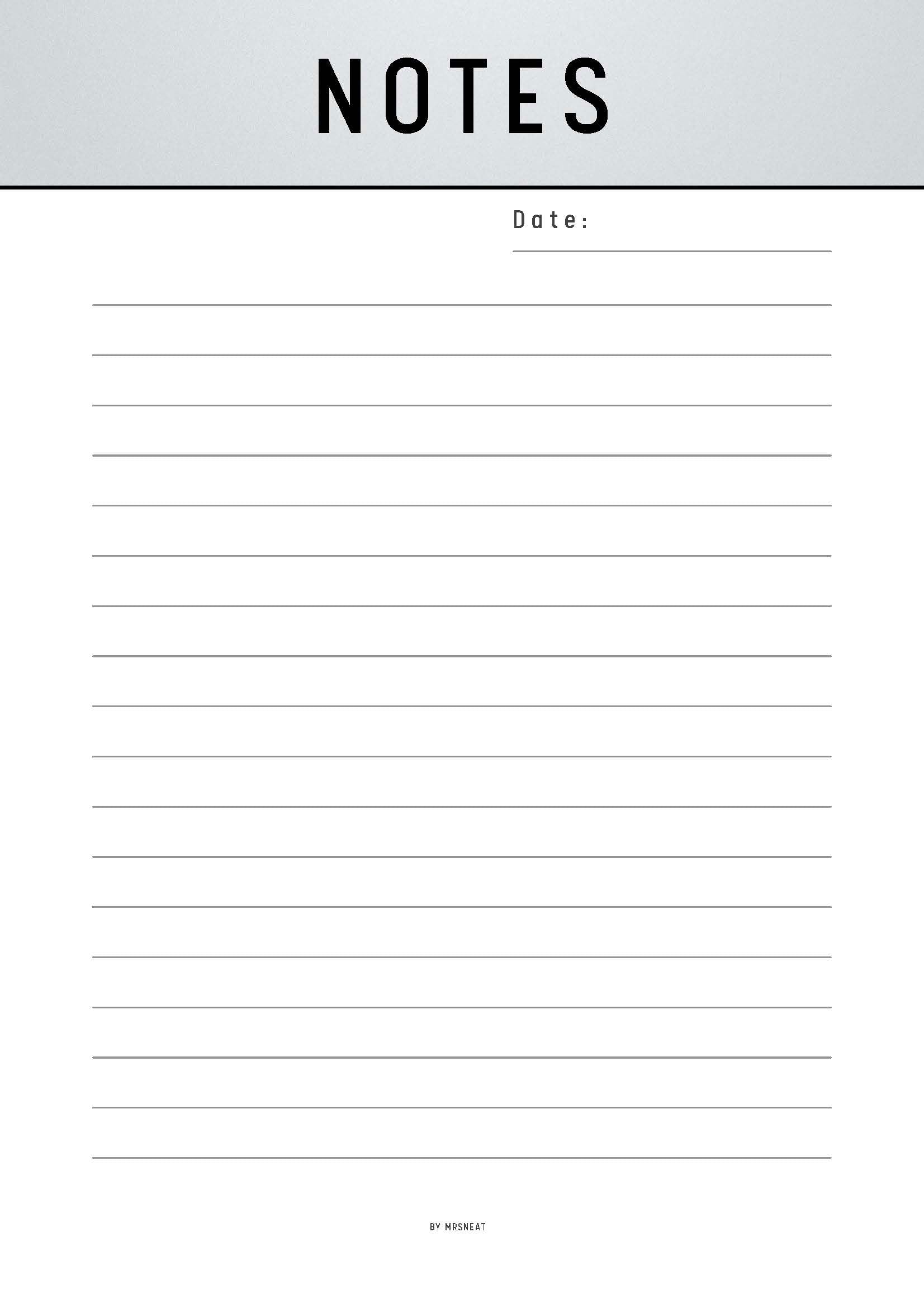 Notebook page with lined paper and 'NOTES' at the top