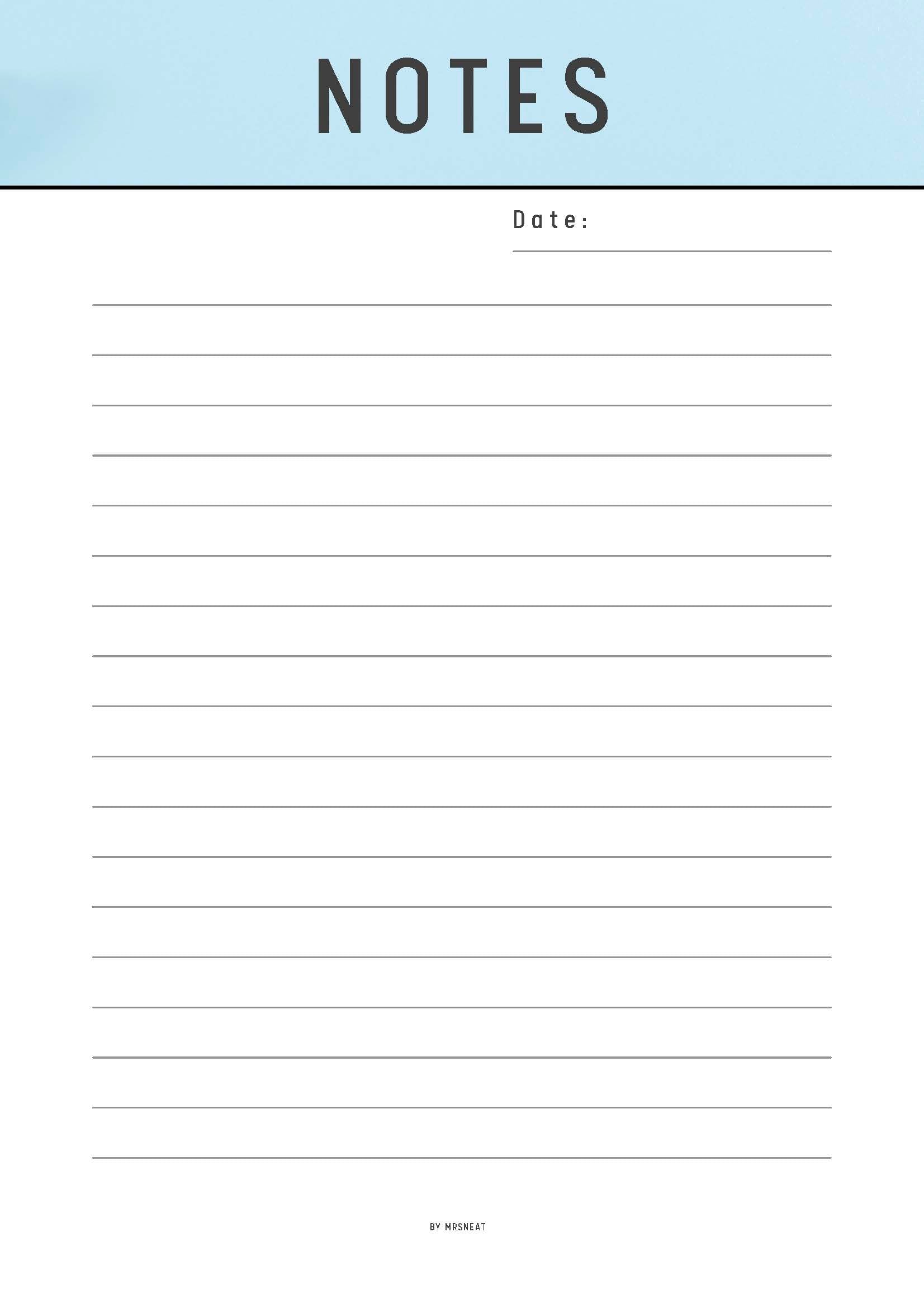 Notebook page with 'NOTES' at the top and lined paper for writing.
