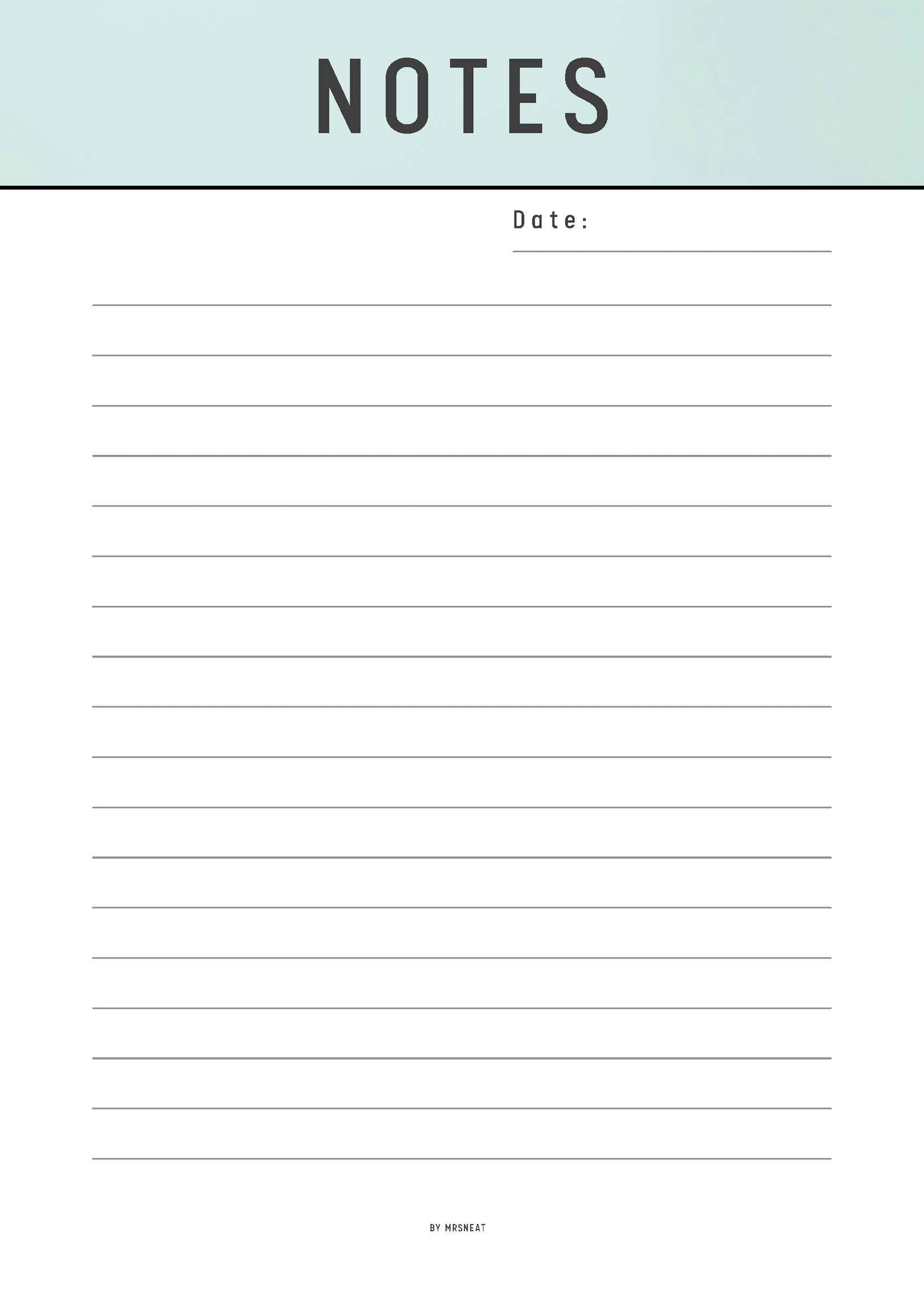 Notebook page with 'NOTES' at the top and lined paper below on a light blue background.
