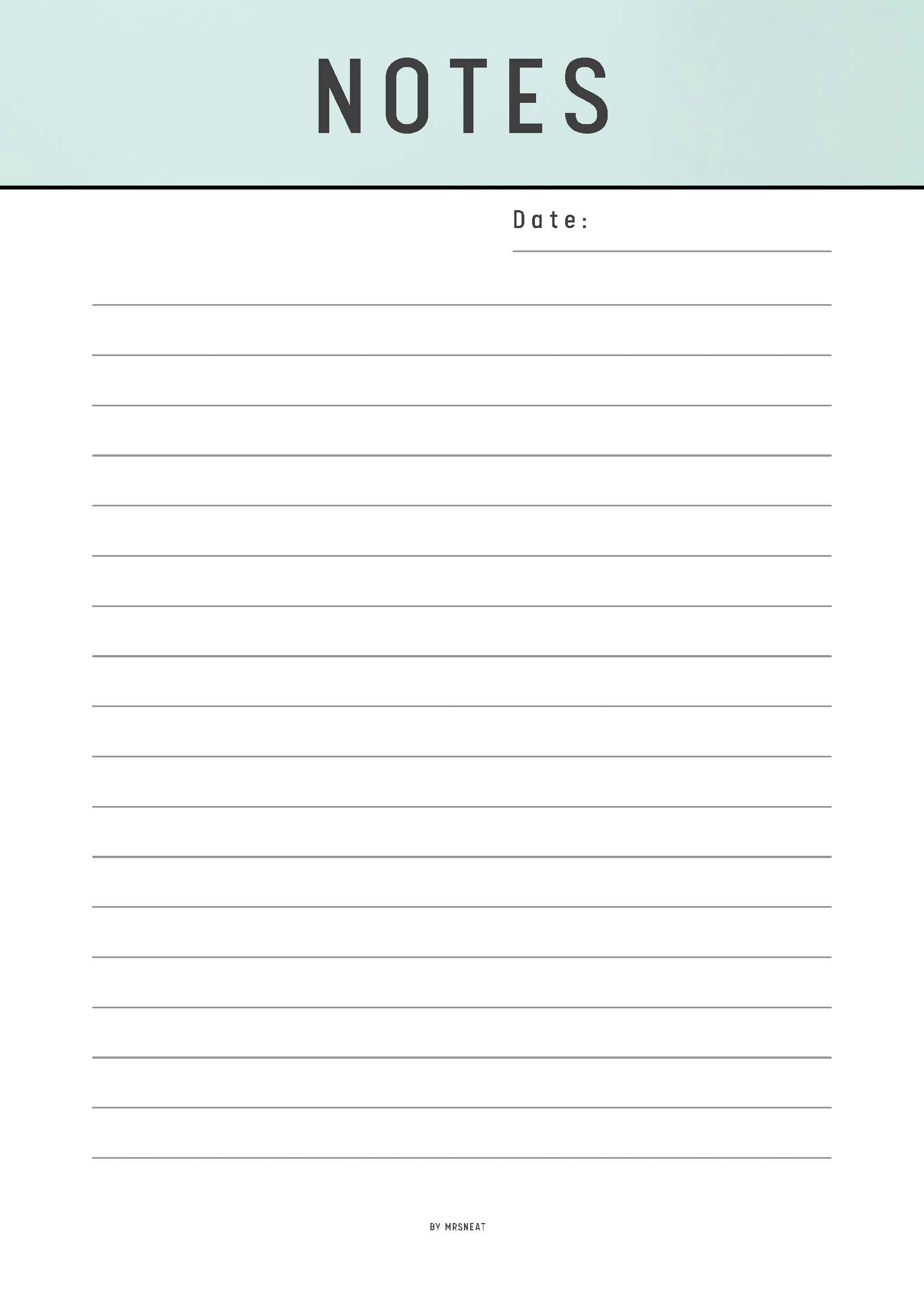 Notebook page with 'NOTES' at the top and lined paper below on a light blue background.