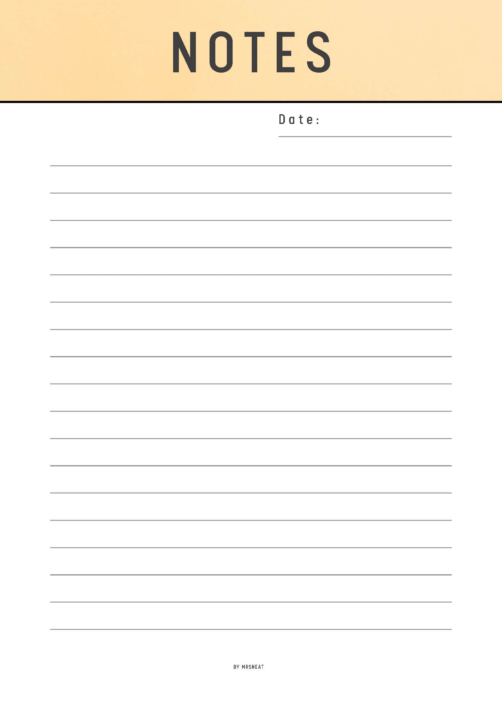 Notebook page with 'NOTES' at the top and lined paper below on a beige background.