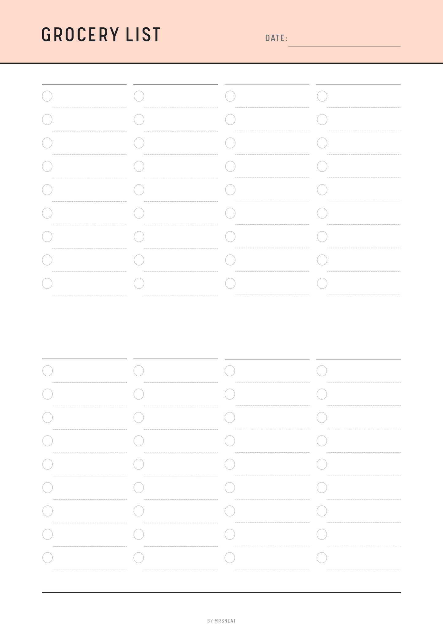 Blank grocery list template with a peach header and white background