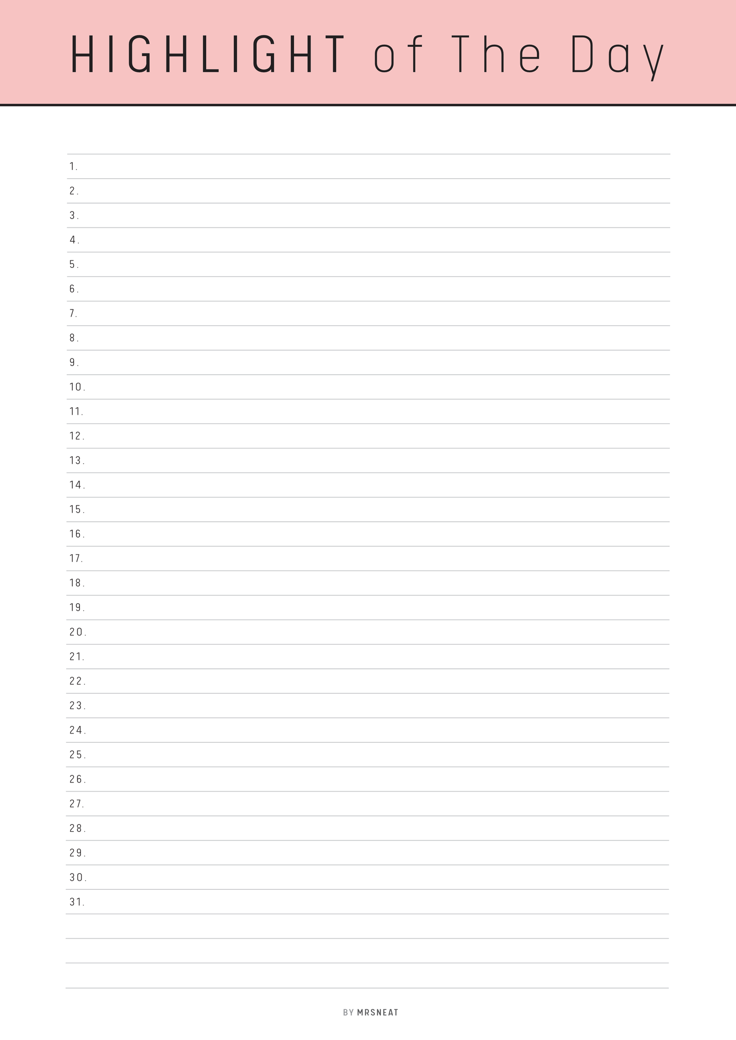 Blank list titled 'Highlight of the Day' with a pink header on a white background