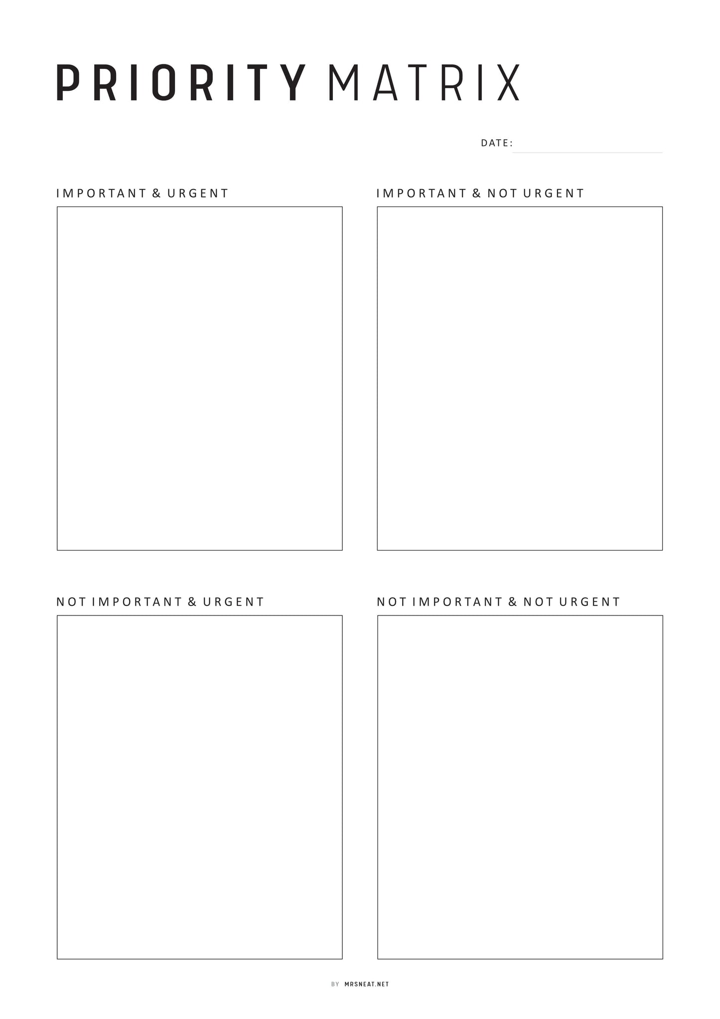Priority Matrix and Planner Template, Printable, 2 colors, A4, A5, Letter, Half Letter, Fillable PDF