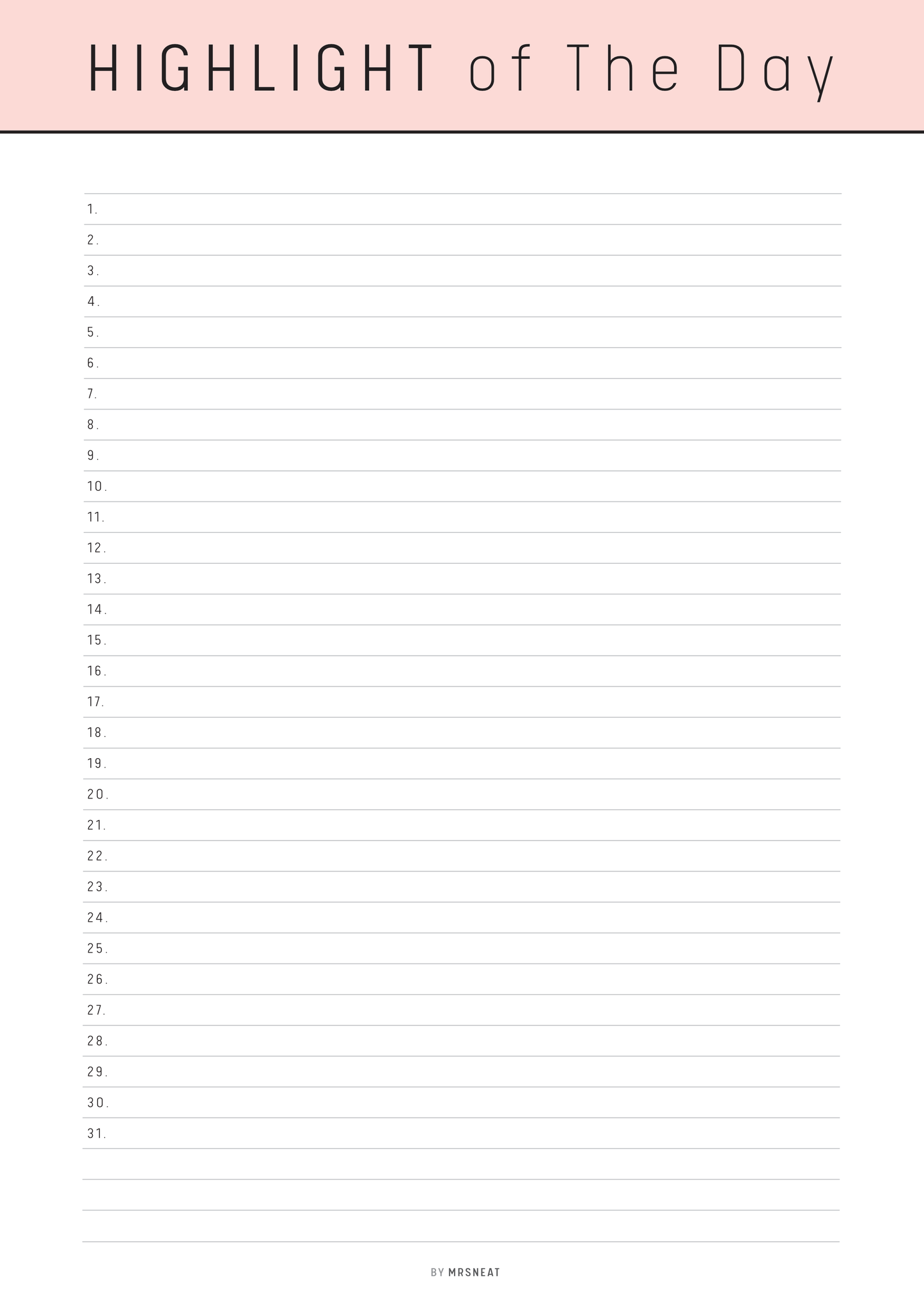 Blank list titled 'Highlight of the Day' with a pink header on a white background