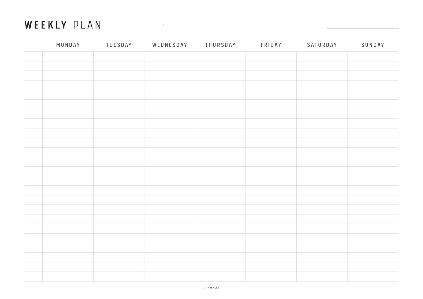Weekly plan grid with days of the week on a white background