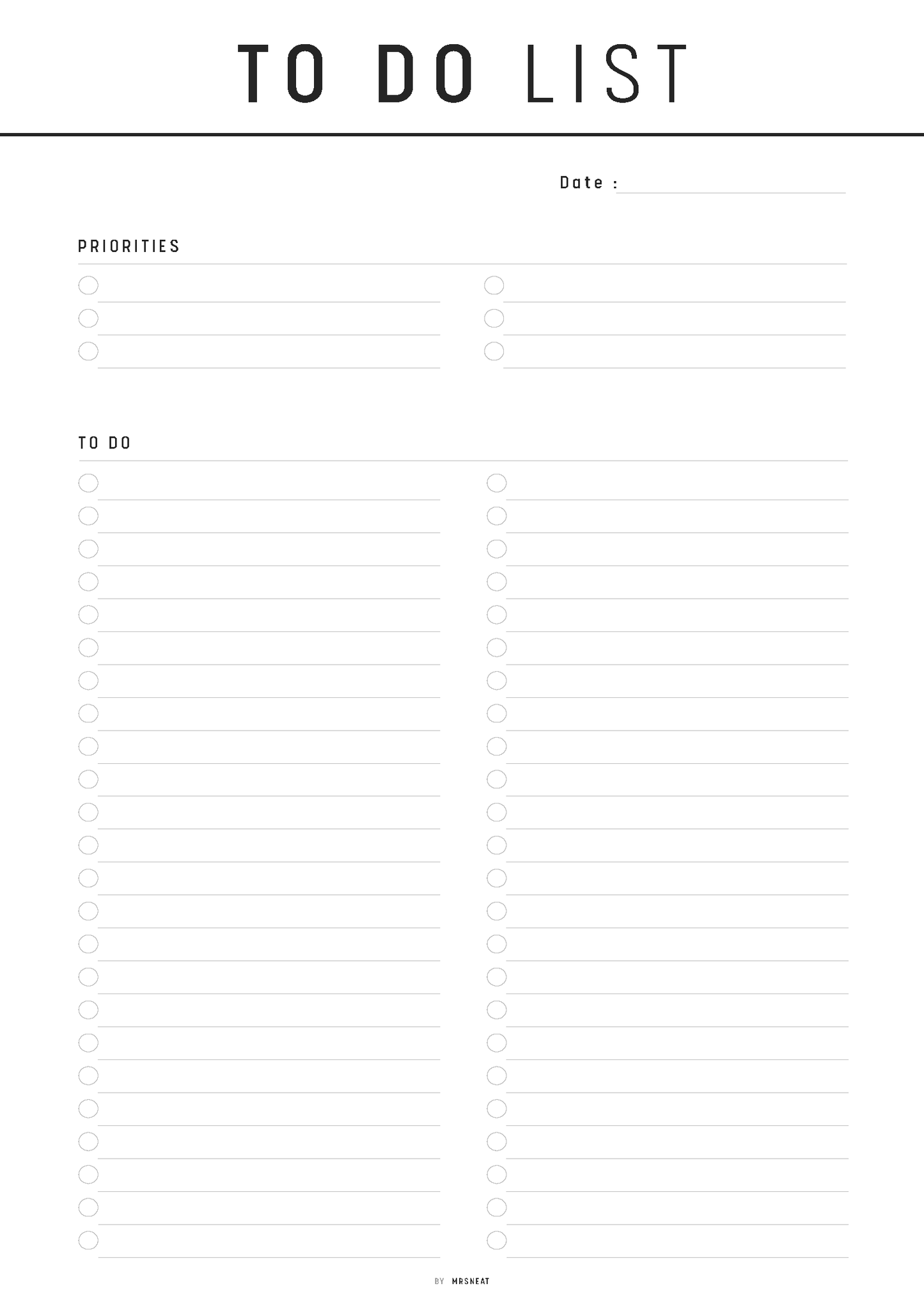 Blank to-do list with space for priorities and tasks on a white background