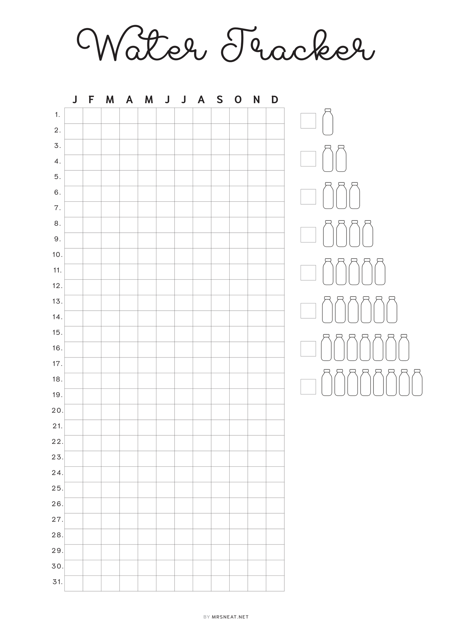 Water Tracker Printable PDF, A4, A5, Letter, Half Letter, Digital Planner, Minimalist Planner, Pre-filled & blank version