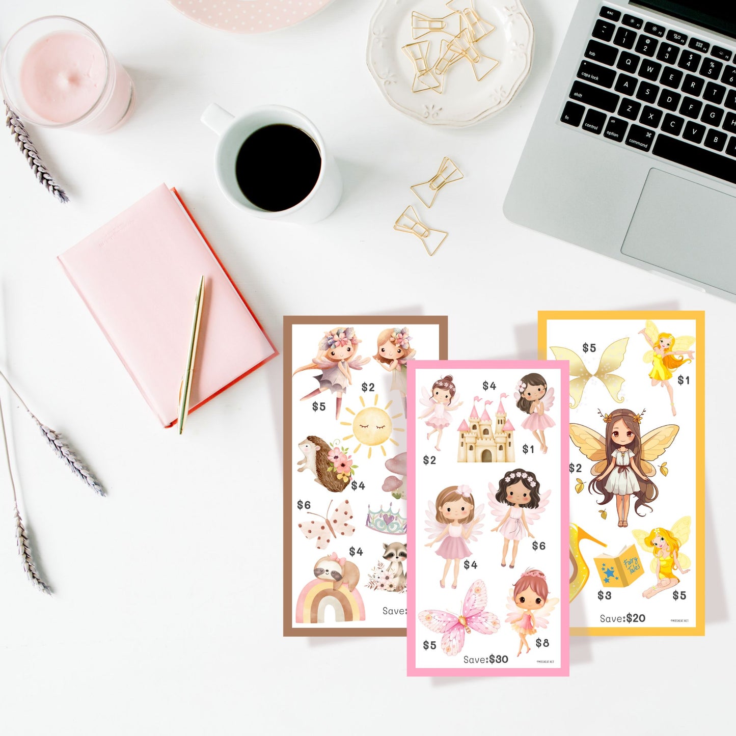 A6 Fairies Mini Savings Challenge! Designed to fit A6 planners, this collection of 6 printable challenges will bring magic to your daily budgeting.