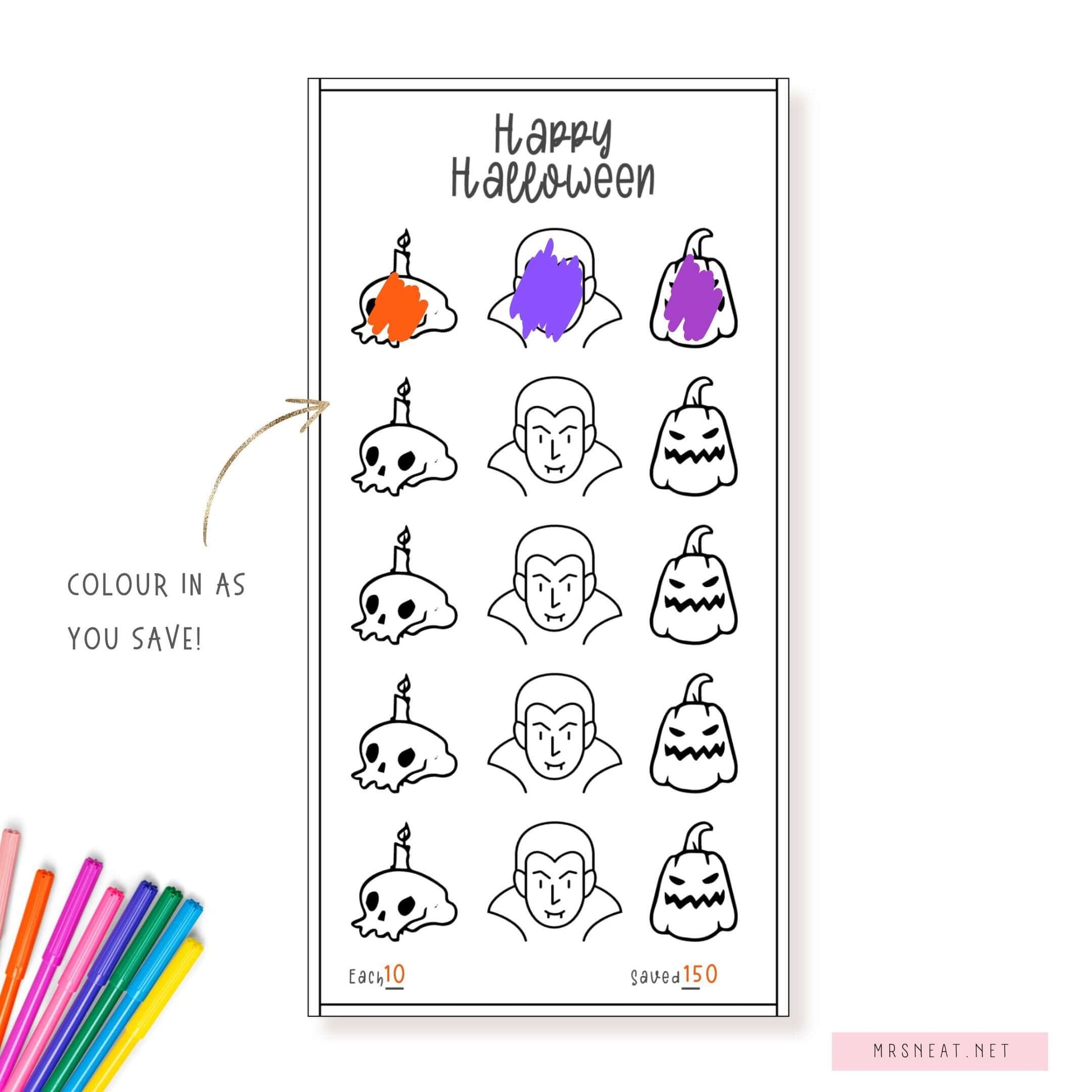 Halloween Savings Challenge PDF, A6, Colorful, 3 versions, Mini Savings, Low Income Savings Challenge
