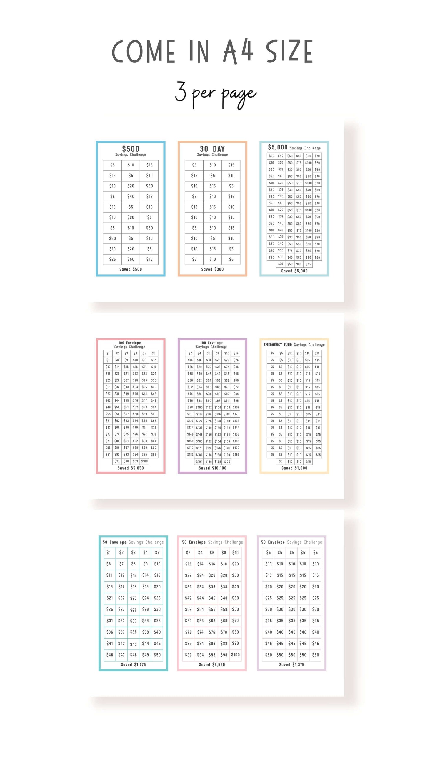 Colorful A6 Mini Saving Challenge Printable Bundle