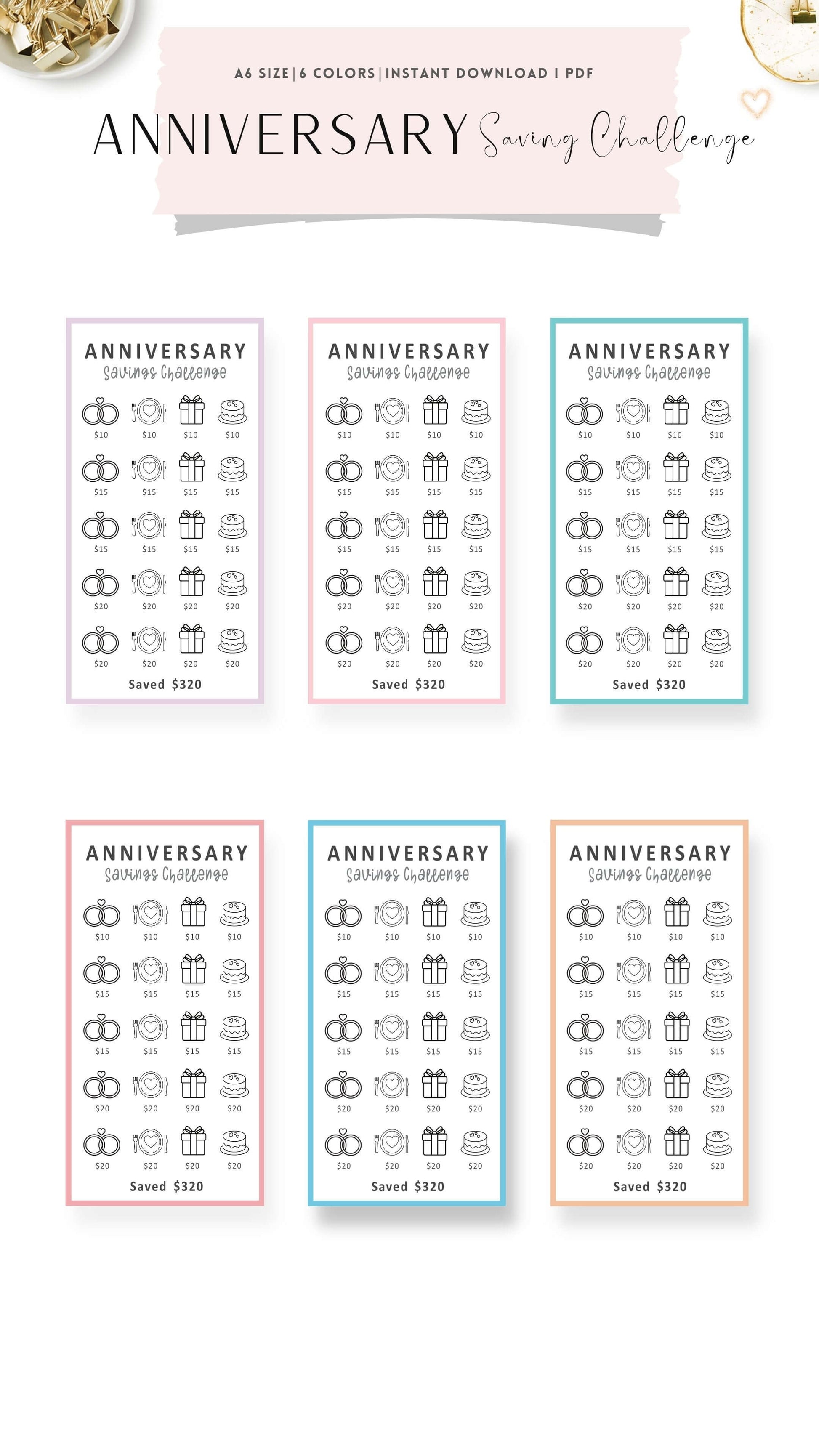 Anniversary Fund Savings Challenge Printable A6
