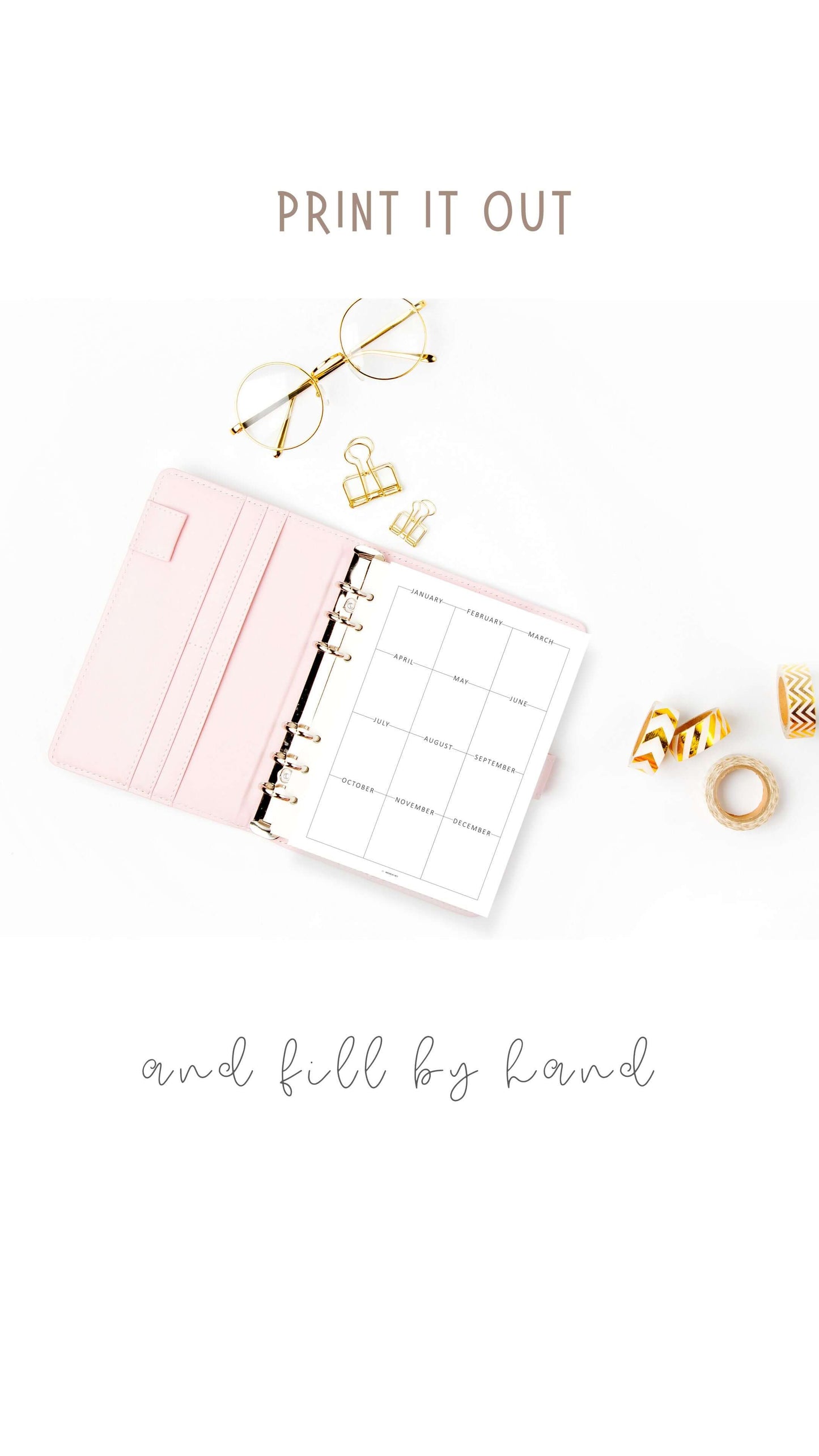 Any Year at a Glance Template Printable, Year at a Glance Planner, 2 versions, A4, A5, Letter, Half Letter