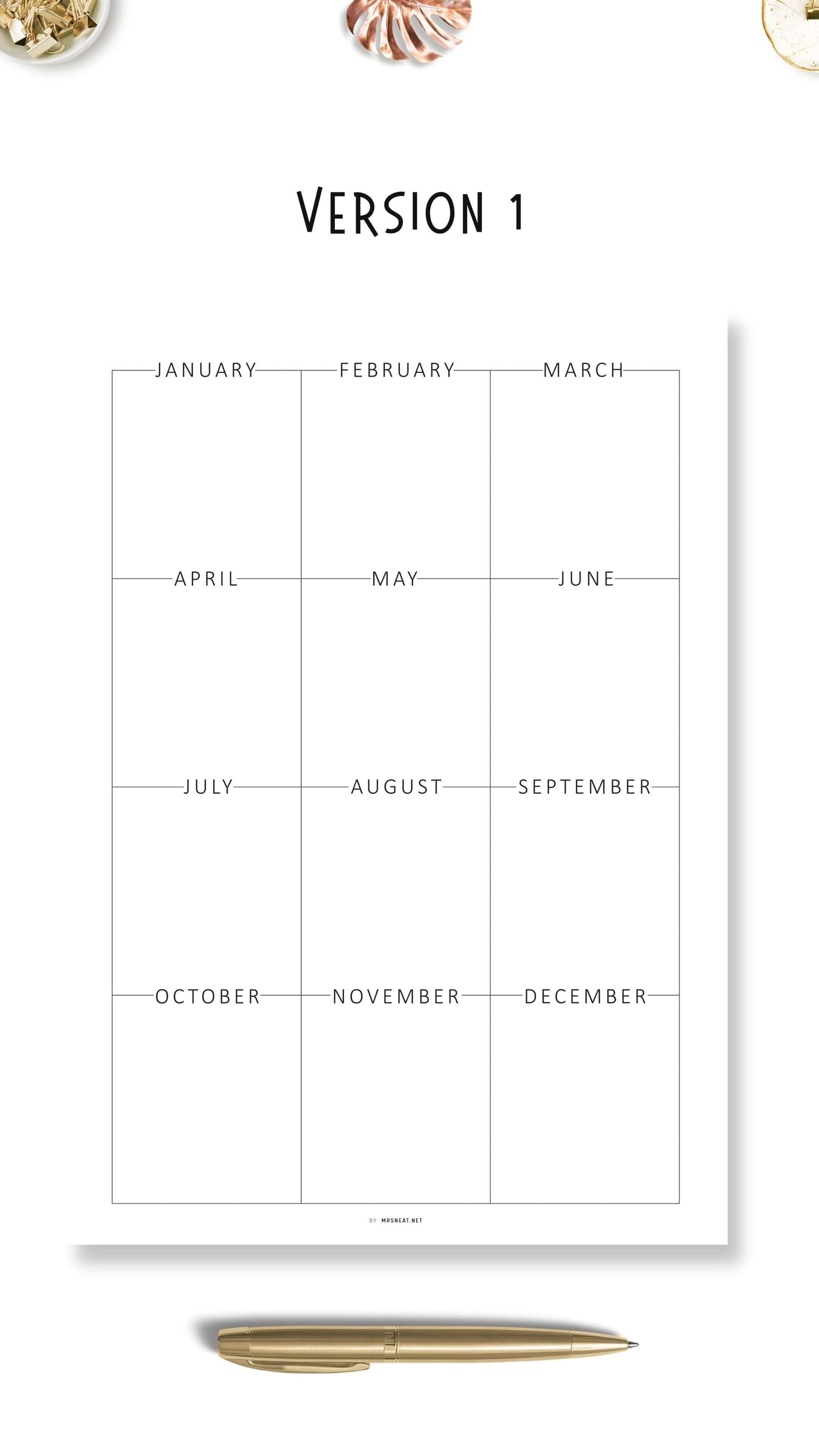 Any Year at a Glance Template Printable, Year at a Glance Planner, 2 versions, A4, A5, Letter, Half Letter\