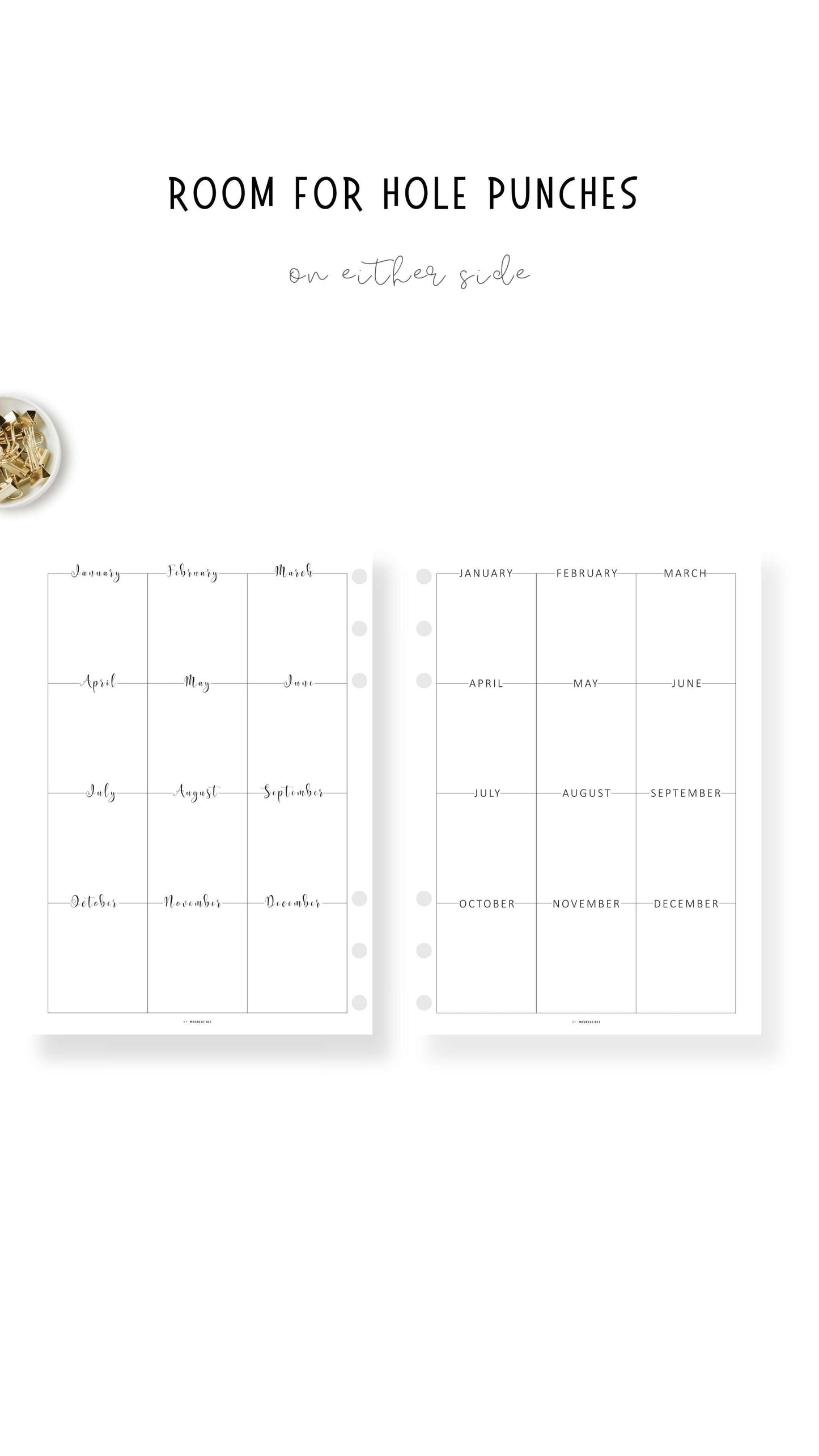 Any Year at a Glance Template Printable, Year at a Glance Planner, 2 versions, A4, A5, Letter, Half Letter