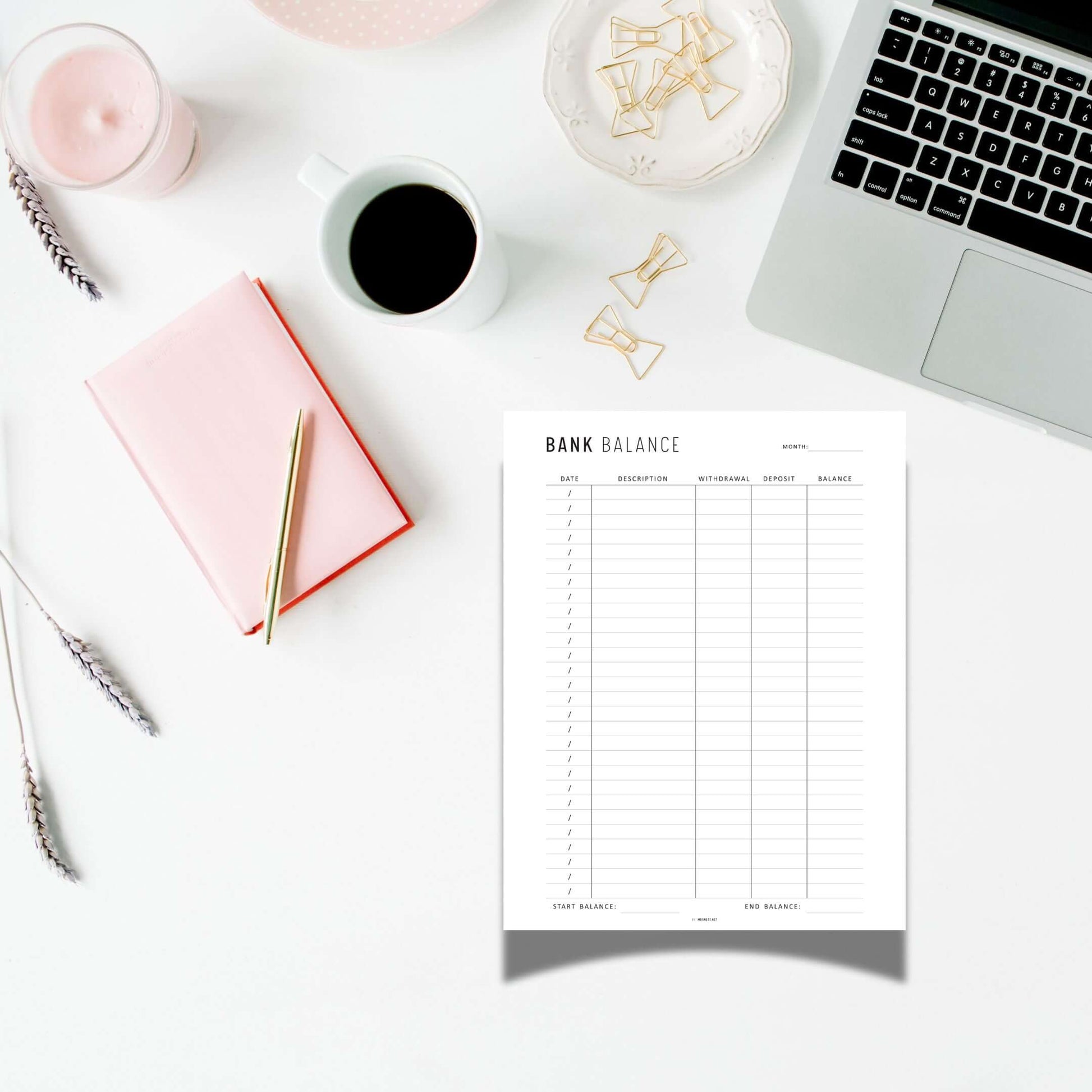 Bank Balance Sheet, Printable, A4, A5, Letter, Half Letter, Colorful and Minimalist Page