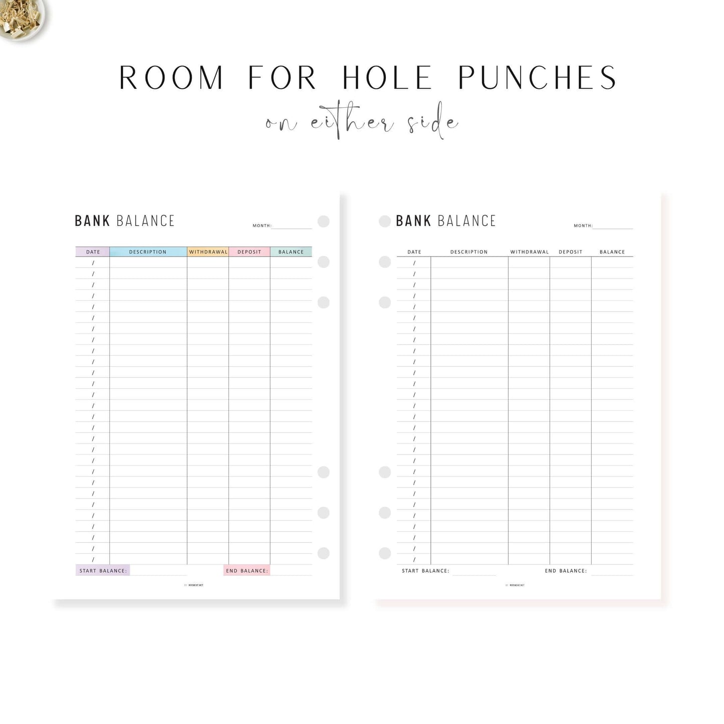 Bank Balance Sheet, Printable, A4, A5, Letter, Half Letter, Colorful and Minimalist Page