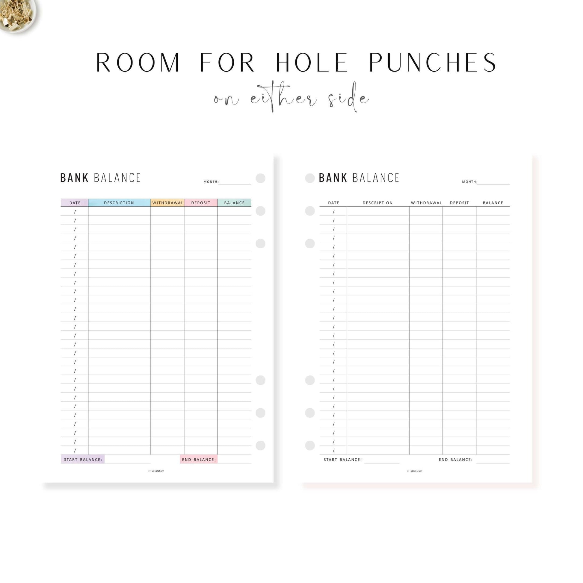 Bank Balance Sheet, Printable, A4, A5, Letter, Half Letter, Colorful and Minimalist Page