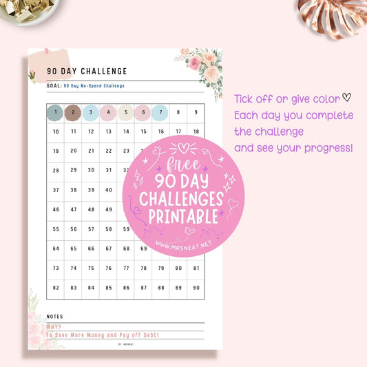 Free Beautiful Pink Floral Editable 90 Day Challenge Template Printable