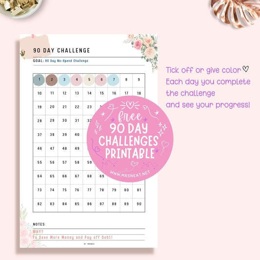 Free Beautiful Pink Floral Editable 90 Day Challenge Template Printable
