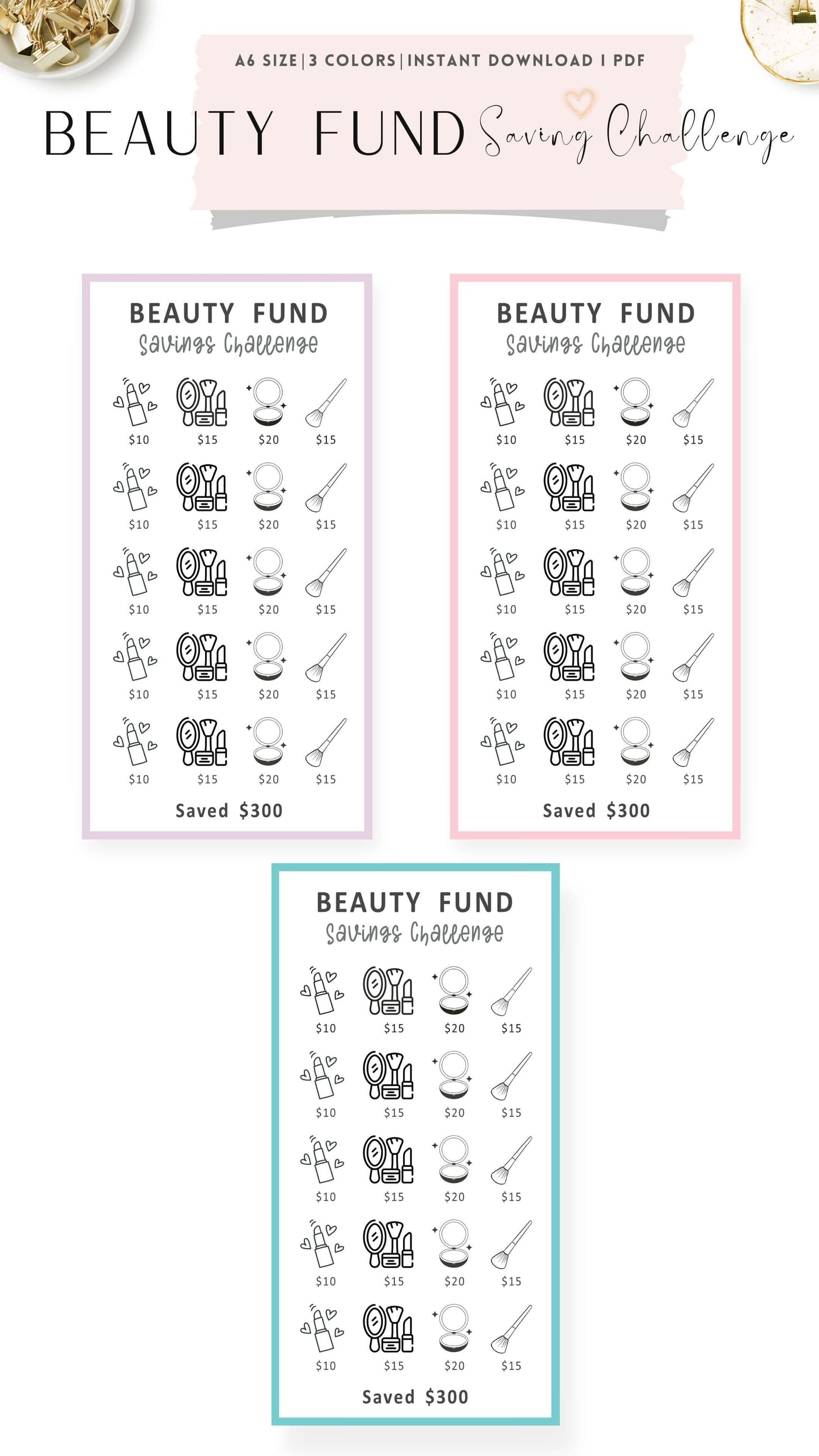 A6 Beauty Fund Mini Savings Challenge Template