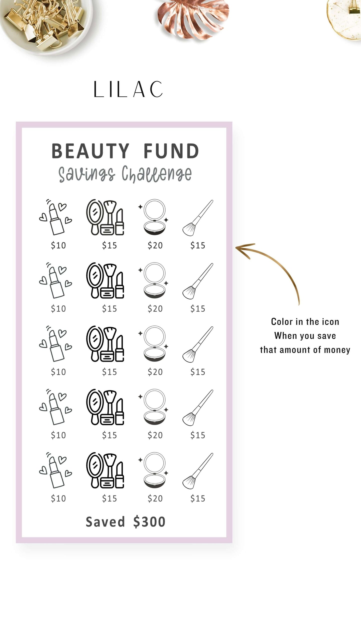 Lilac A6 Mini Savings Challenge Template PDF