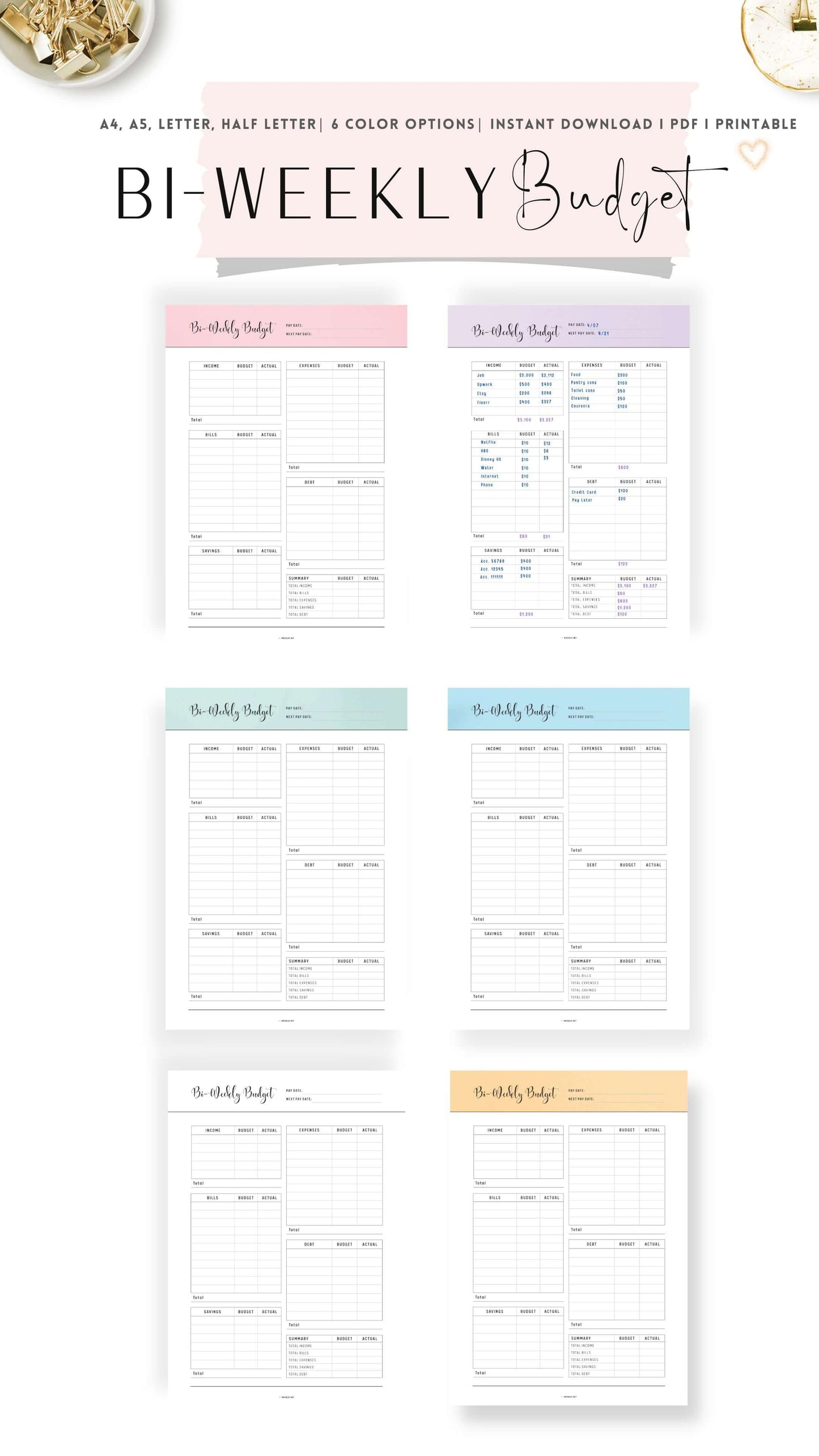 Colorful Bi-Weekly Budget Template Printable