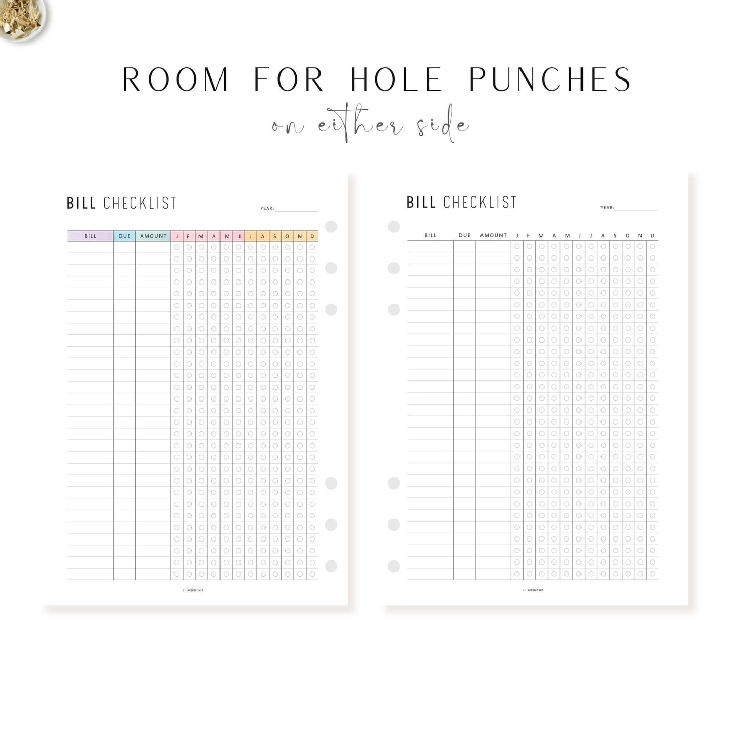 One Year Bill Checklist Printable, 12 Month Bill Payment Checklist, A4, A5, Letter, Half Letter, Minimalist & Colorful Page