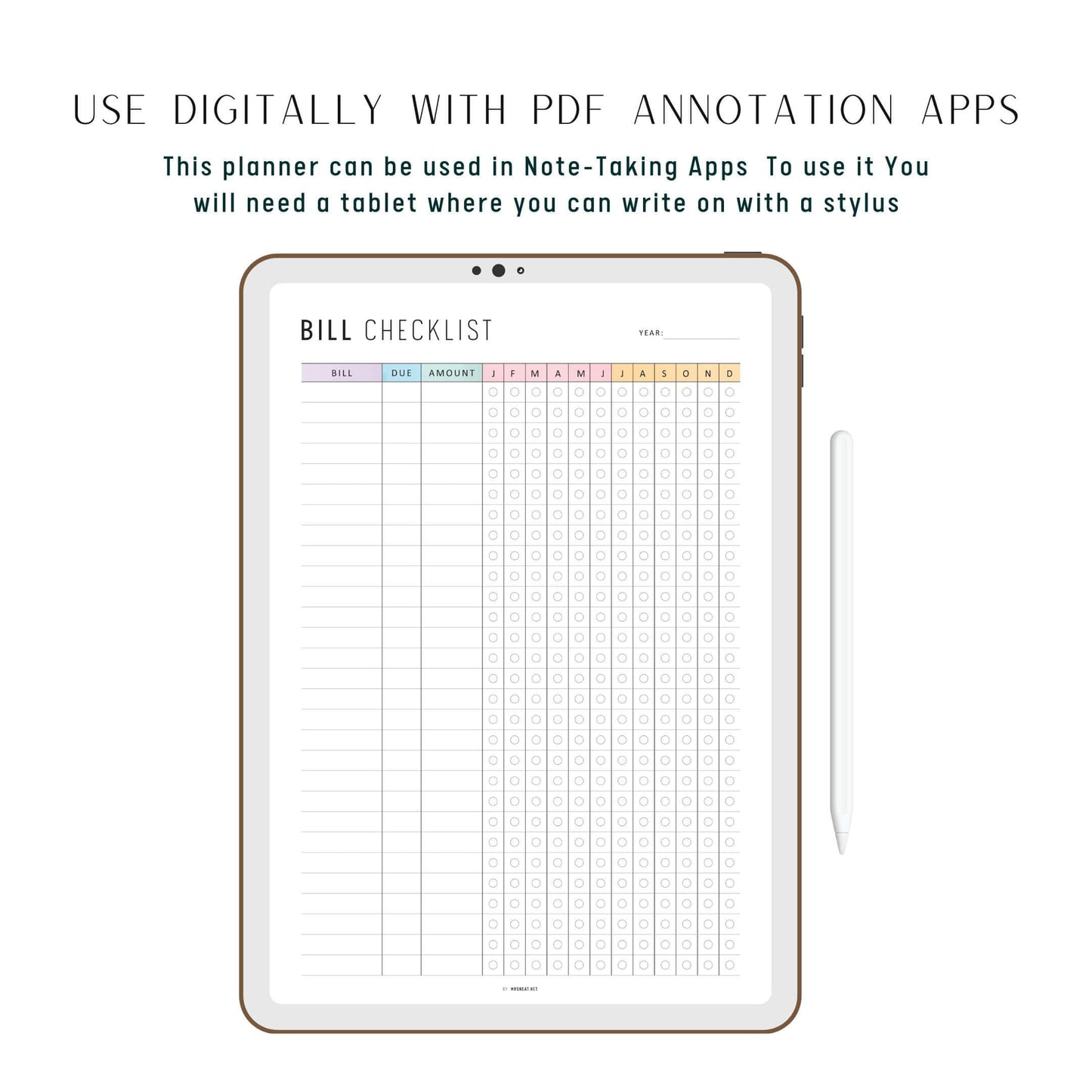 One Year Bill Checklist Printable, 12 Month Bill Payment Checklist, A4, A5, Letter, Half Letter, Minimalist & Colorful Page