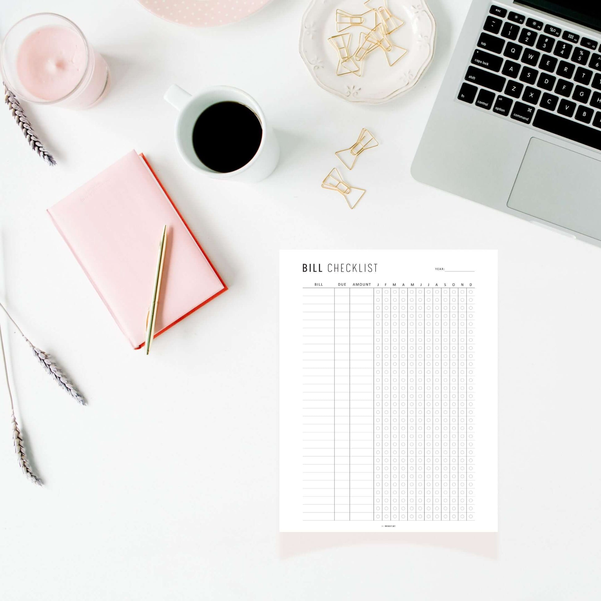 One Year Bill Checklist Printable, 12 Month Bill Payment Checklist, A4, A5, Letter, Half Letter, Minimalist & Colorful Page