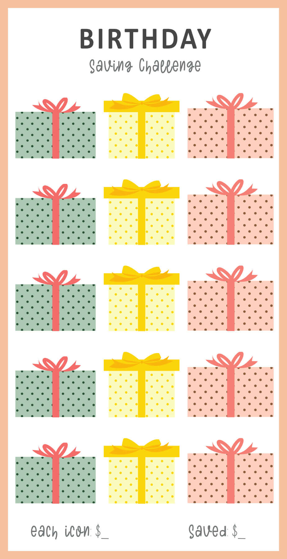 Birthday Gift Savings Challenge PDF, Colorful, Printable, A6, 3 versions
