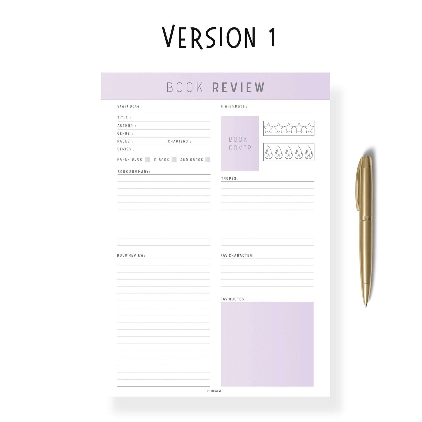 Book Review Template Printable, Digital Book Review Planner, A4, A5, Letter, Half Letter, 2 versions, 5 colors, fillable version included