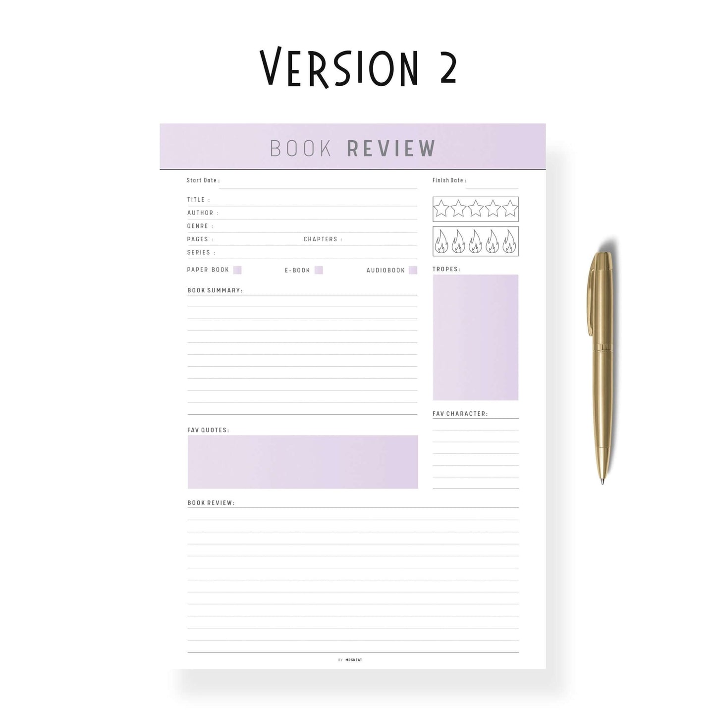 Book Review Template Printable, Digital Book Review Planner, A4, A5, Letter, Half Letter, 2 versions, 5 colors, fillable version included
