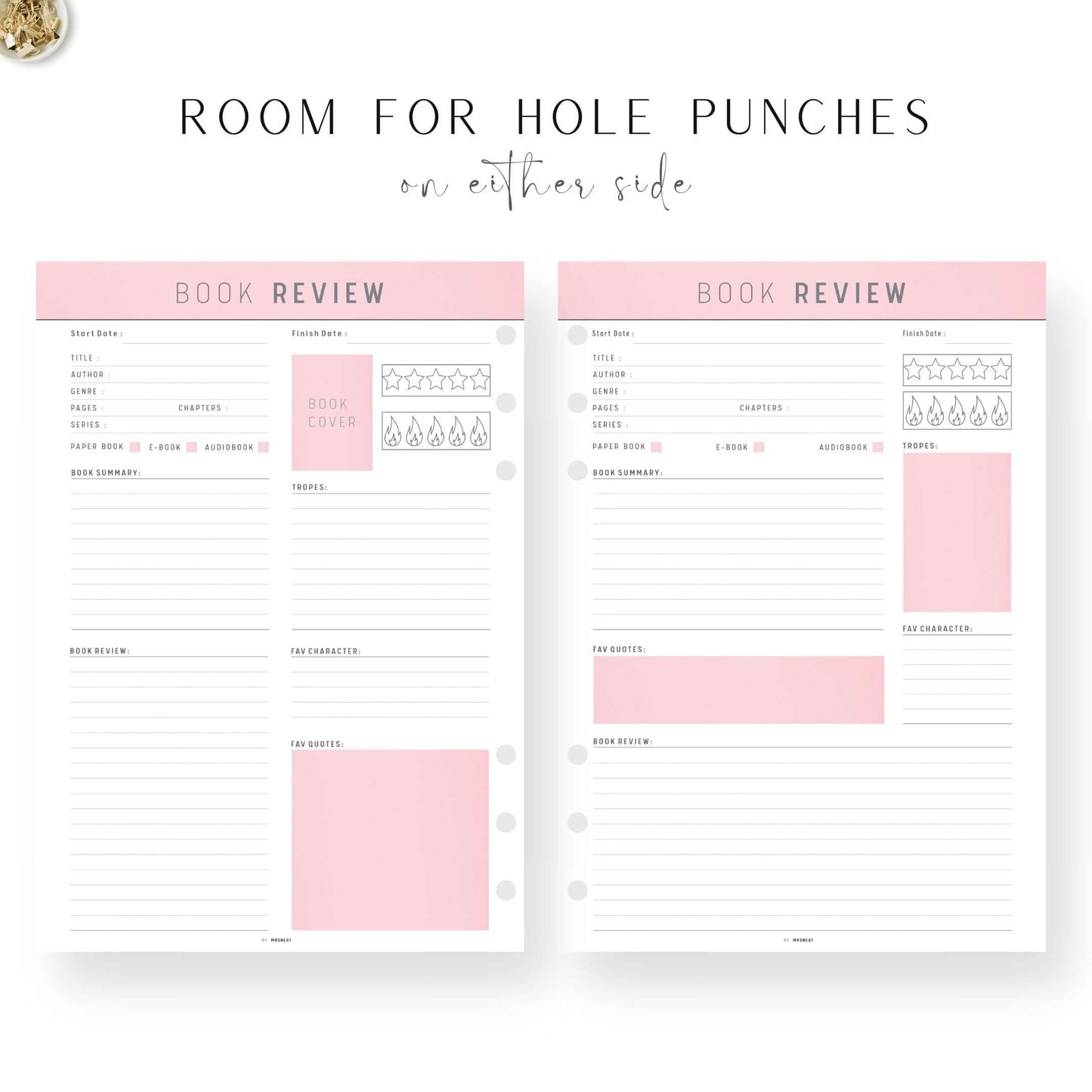Book Review Template Printable, Digital Book Review Planner, A4, A5, Letter, Half Letter, 2 versions, 5 colors, fillable version included