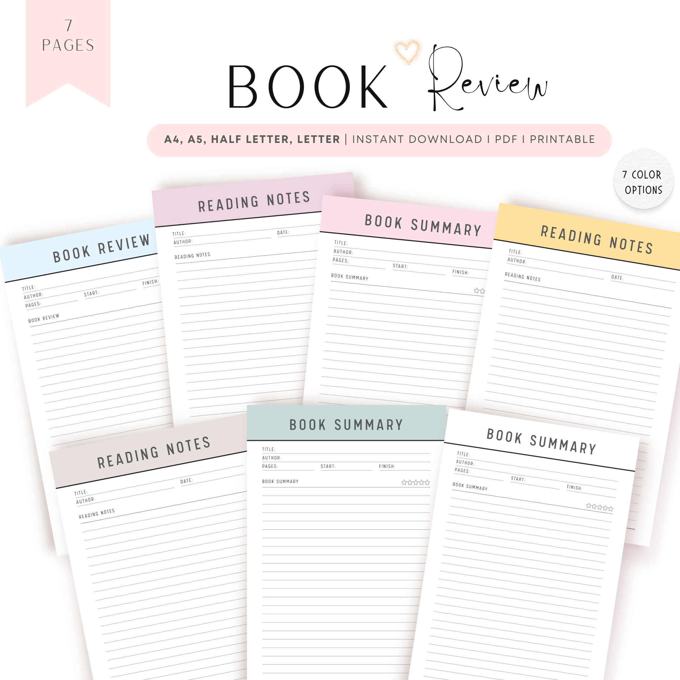 Simple Book Review Template Printable, Book Log and Review, Book Rating,  Book Lover Inserts, A4/a5/letter/half Size, Instant Download PDF -   Canada